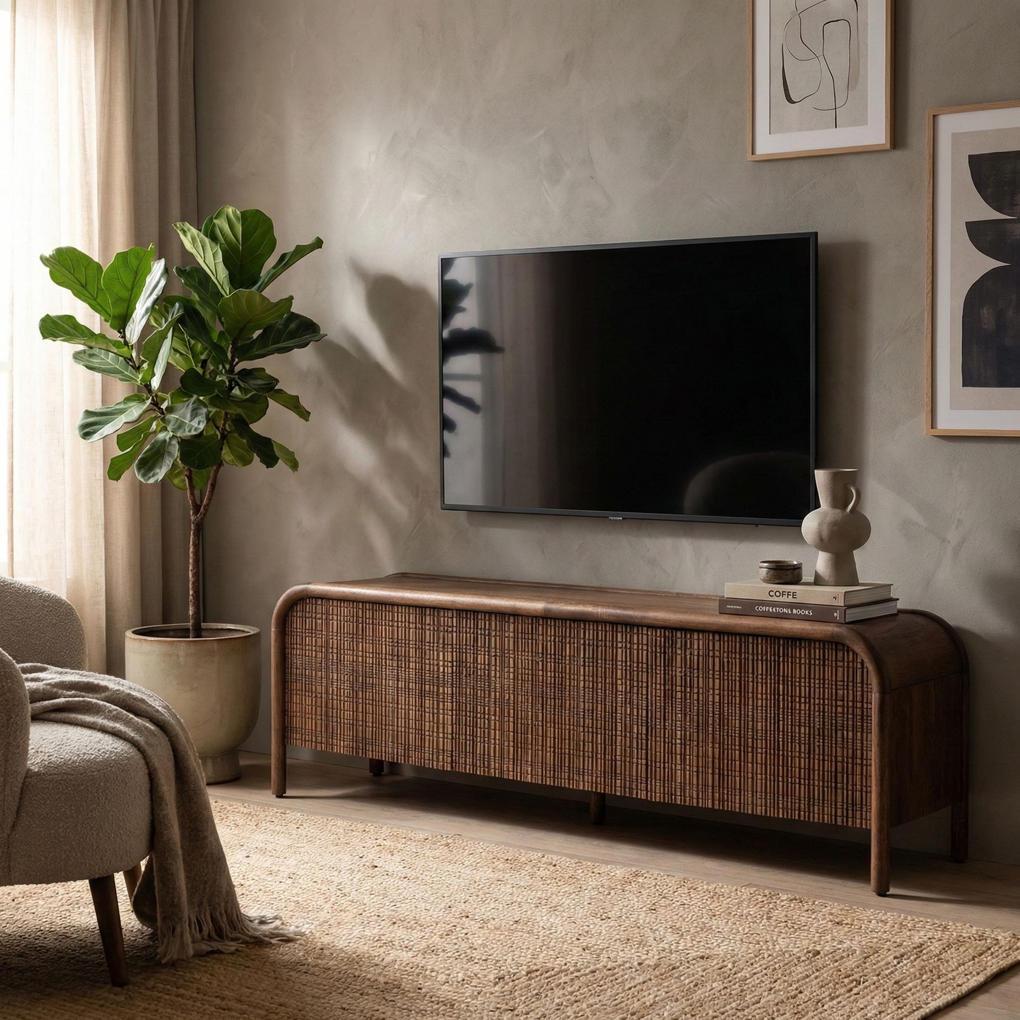 TV-Lowboard Sanat 3 Türen | Handgefertigtes Designmöbel aus Mangoholz