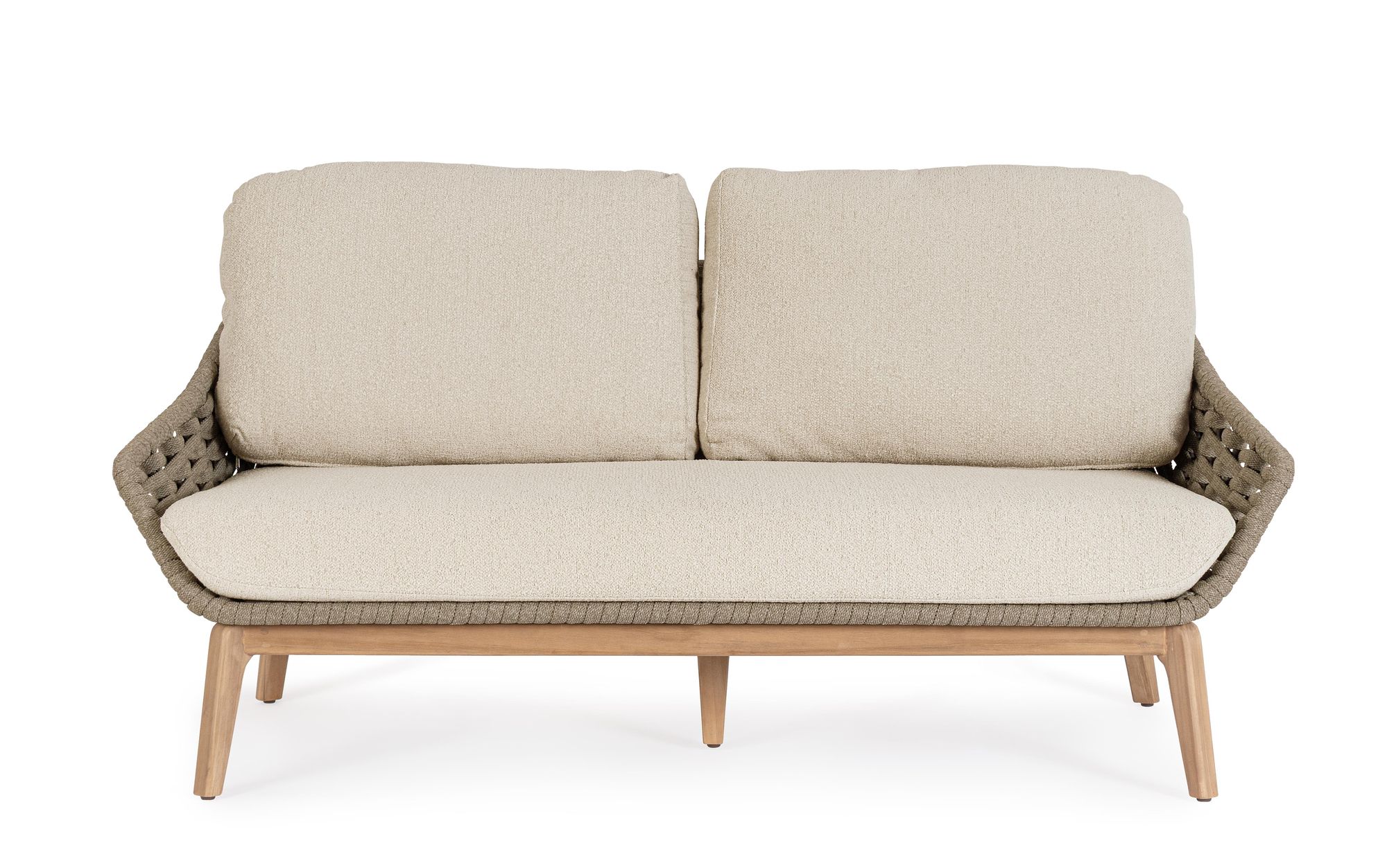 Outdoor Sofa Tamires Bouclé mit Seilgeflecht und Teakholzbeinen | Bizzotto Outdoor Möbel