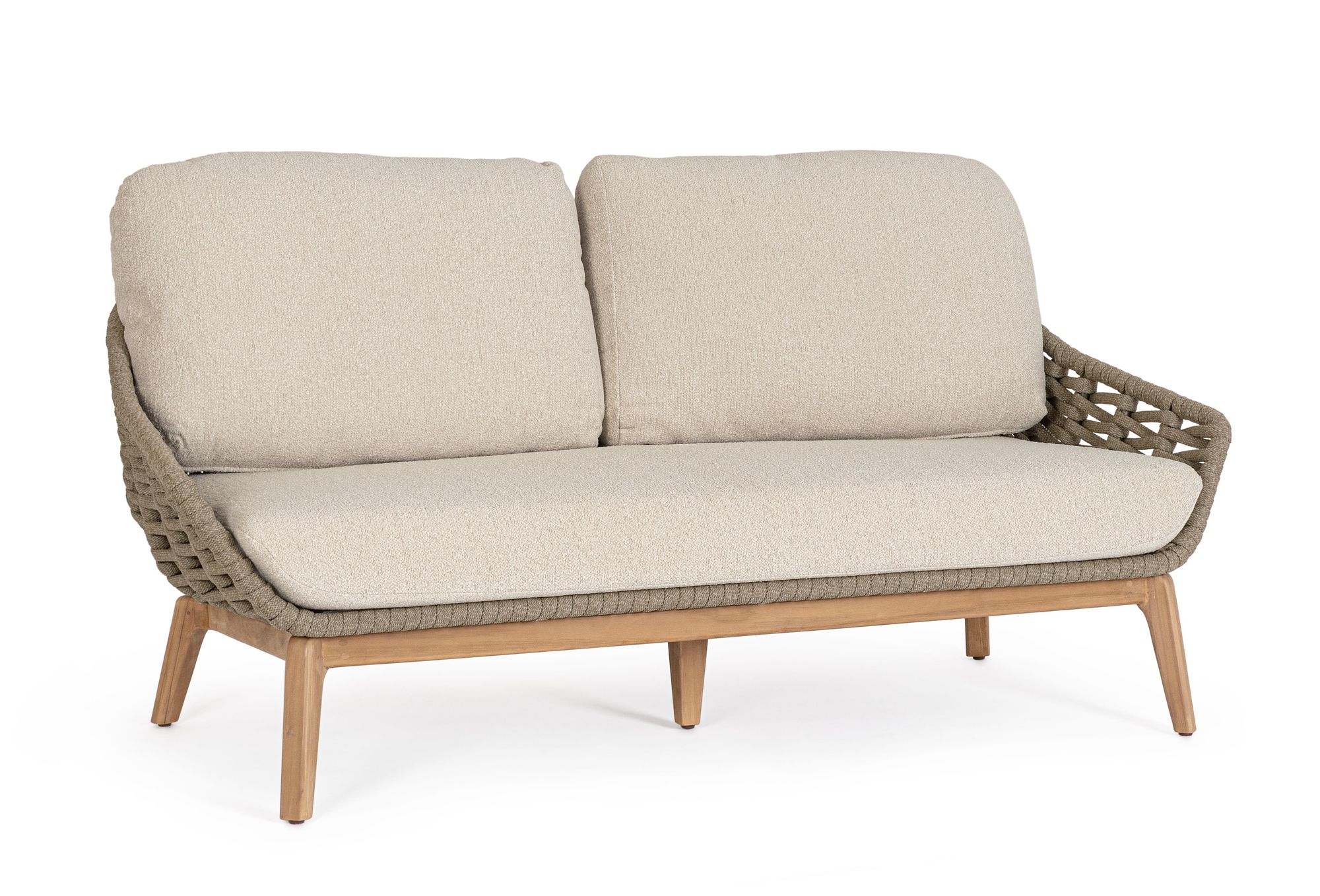 Outdoor Sofa Tamires Bouclé mit Seilgeflecht und Teakholzbeinen | Bizzotto Outdoor Möbel