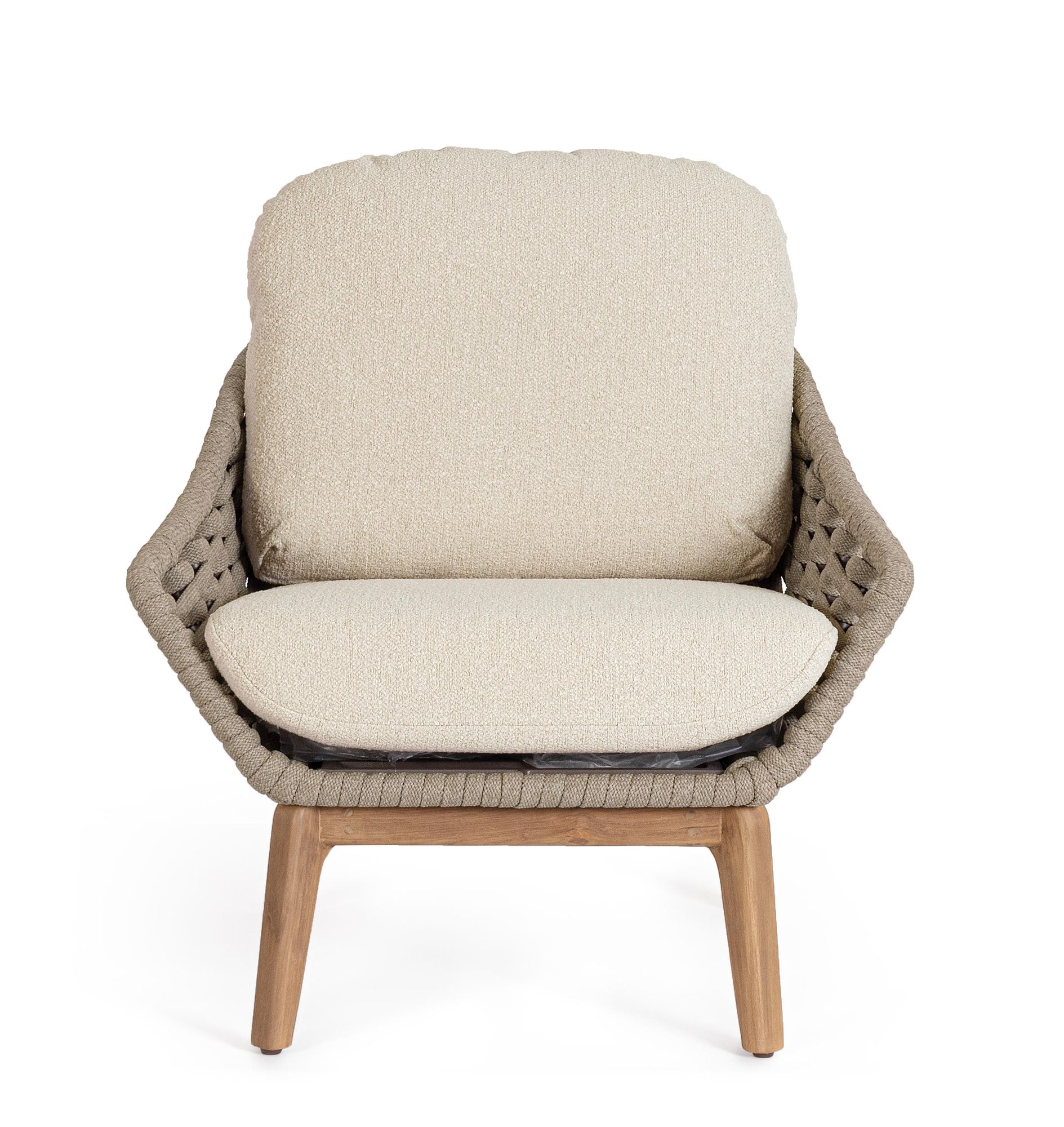 Outdoor-Sessel Tamires Bouclé mit Seilgeflecht und Teakholz von Bizzotto bei STUFF Shop kaufen