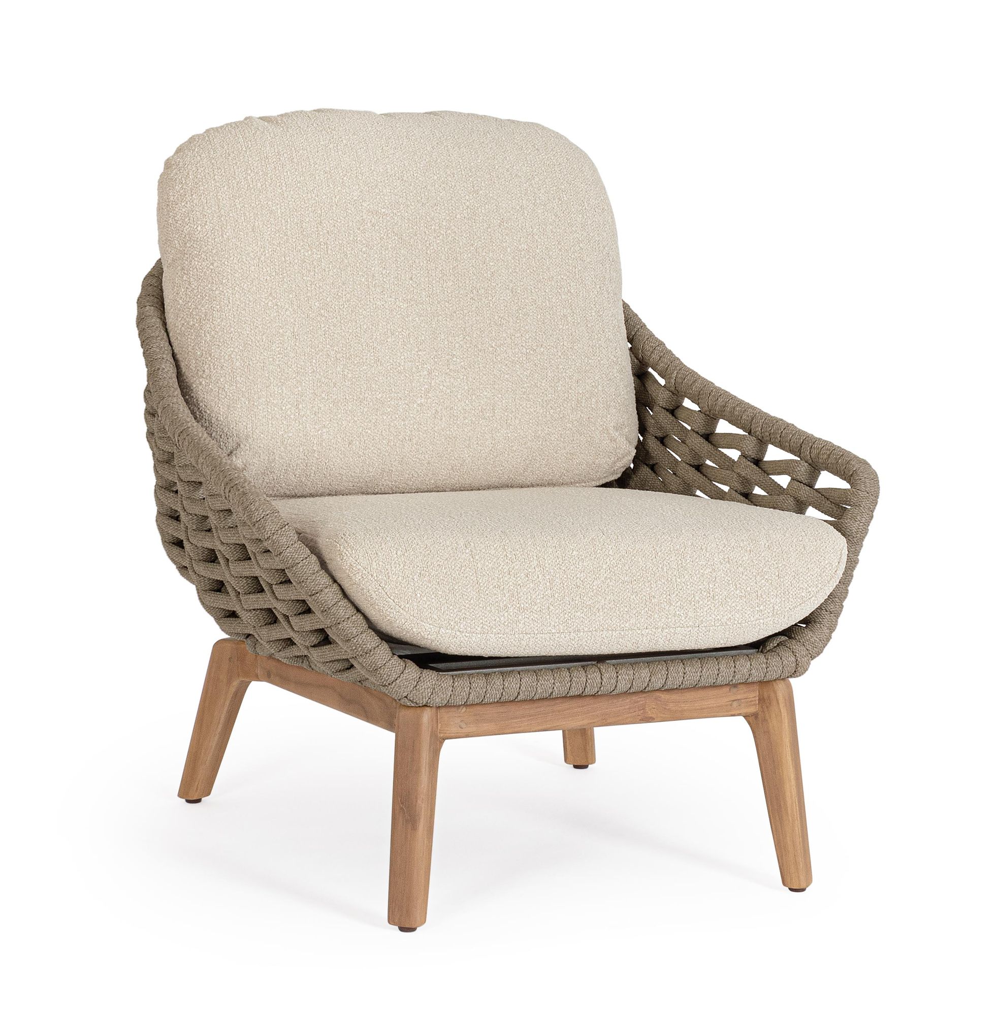 Outdoor-Sessel Tamires Bouclé mit Seilgeflecht und Teakholz von Bizzotto bei STUFF Shop kaufen
