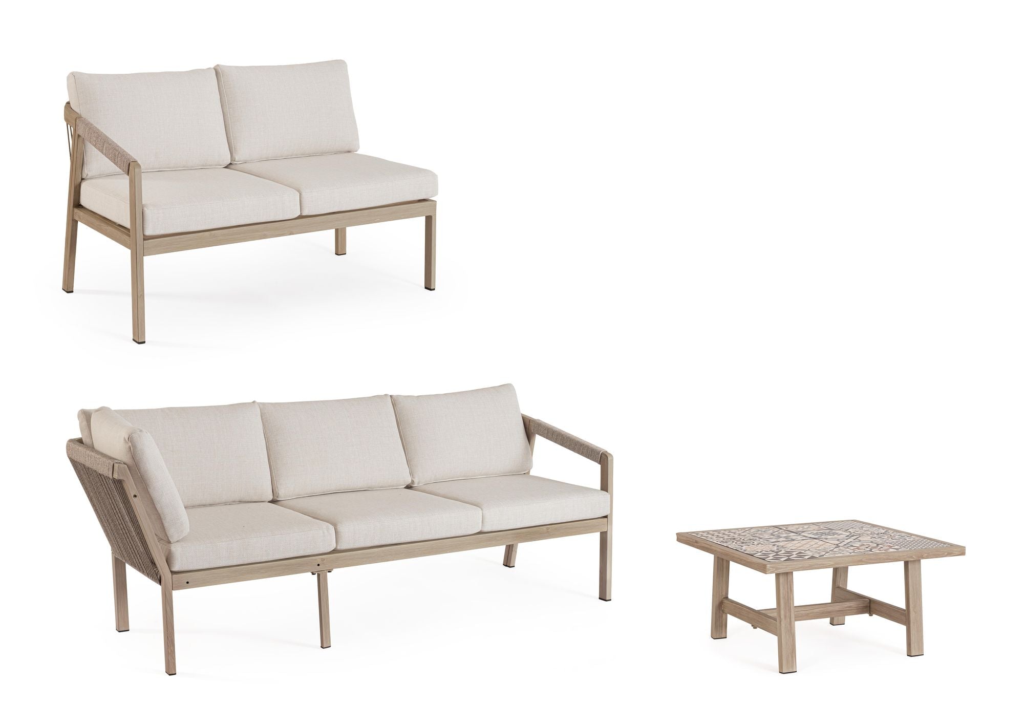 Outdoor Eck-Sitzgruppe Kalimera Timber aus Aluminium in Holzoptik | Bizzotto bei STUFF Shop kaufen