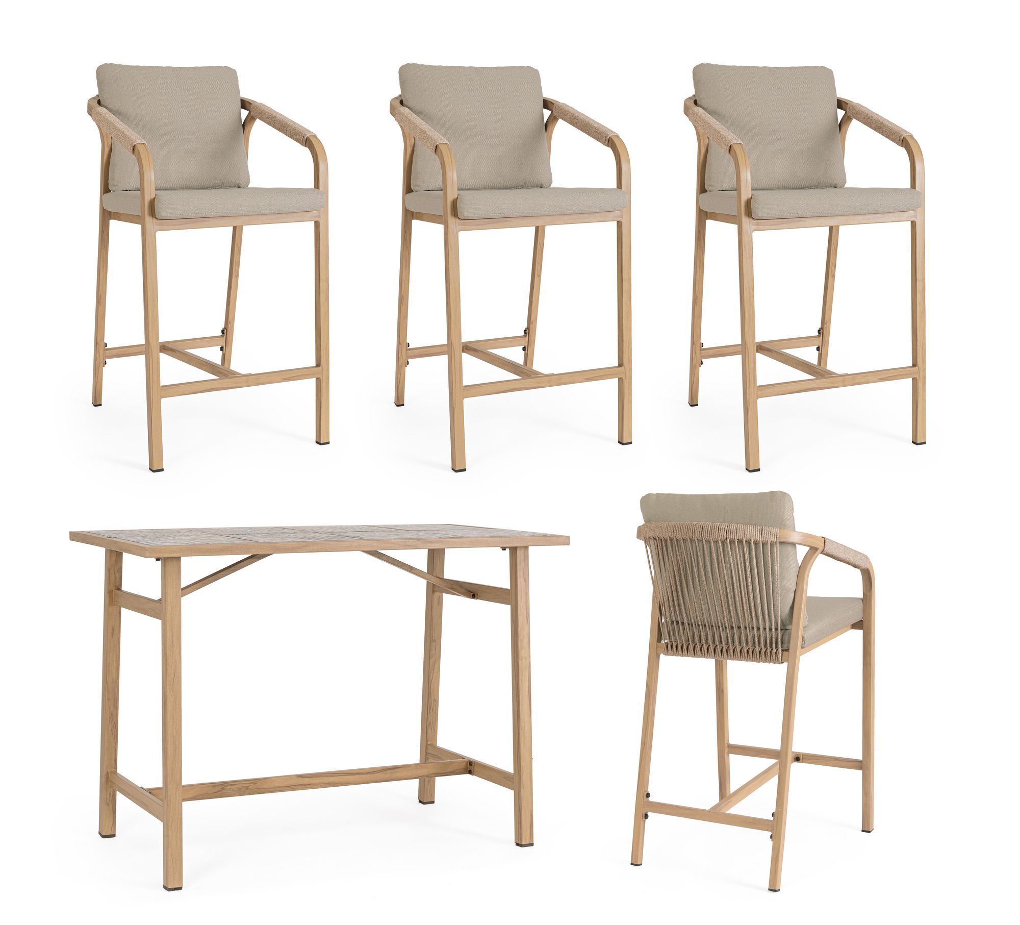 Outdoor-Bartisch Kalimera Desert mit 4 Barhockern aus Aluminium | Bizzotto bei STUFF Shop kaufen