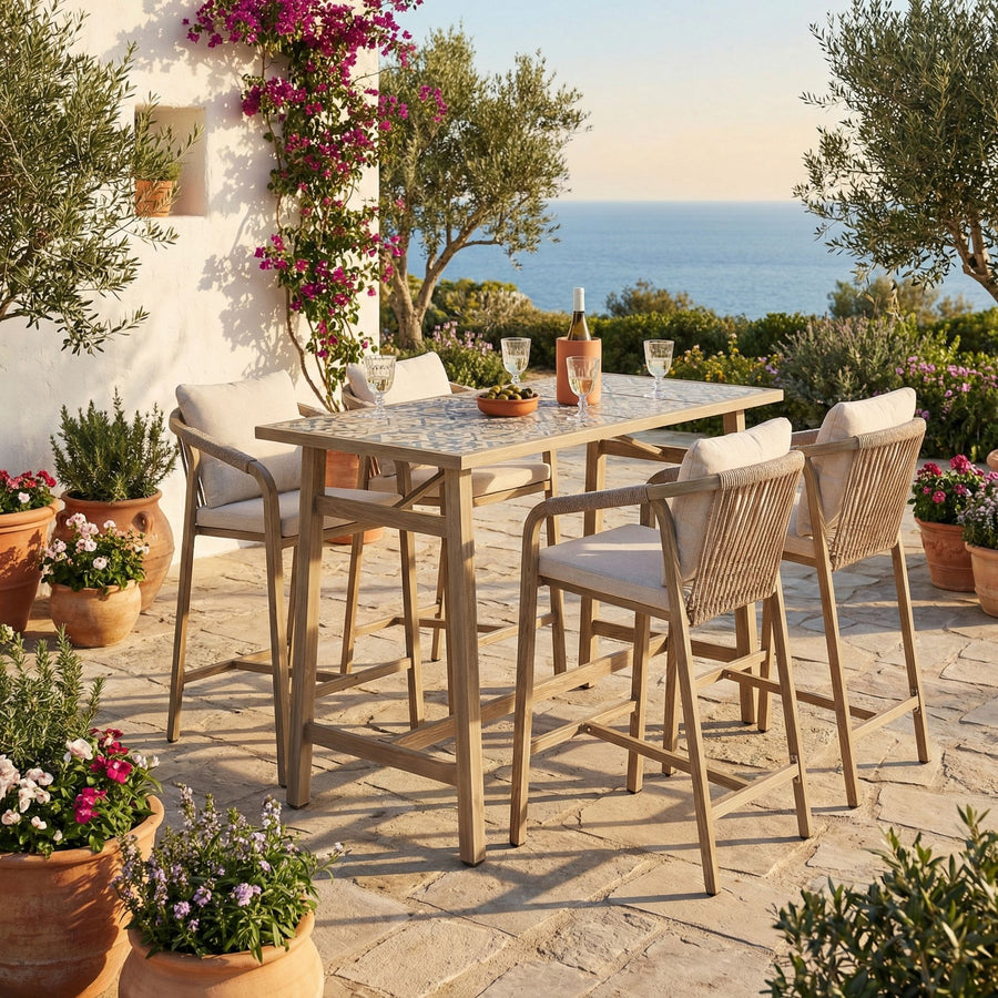 Outdoor-Bartisch Kalimera Timber mit 4 Barhockern aus Aluminium | Bizzotto bei STUFF Shop kaufen