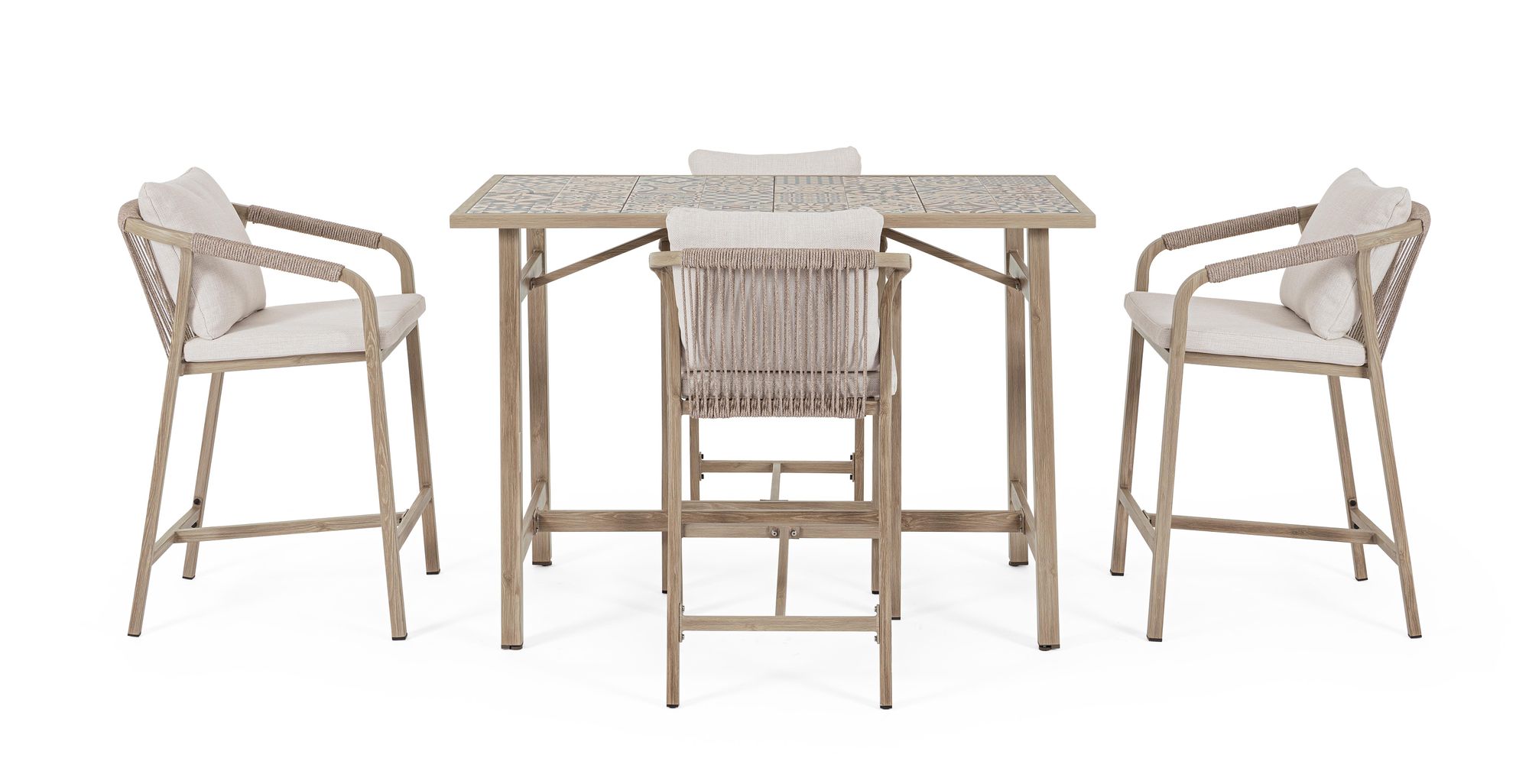 Outdoor-Bartisch Kalimera Timber mit 4 Barhockern aus Aluminium | Bizzotto bei STUFF Shop kaufen