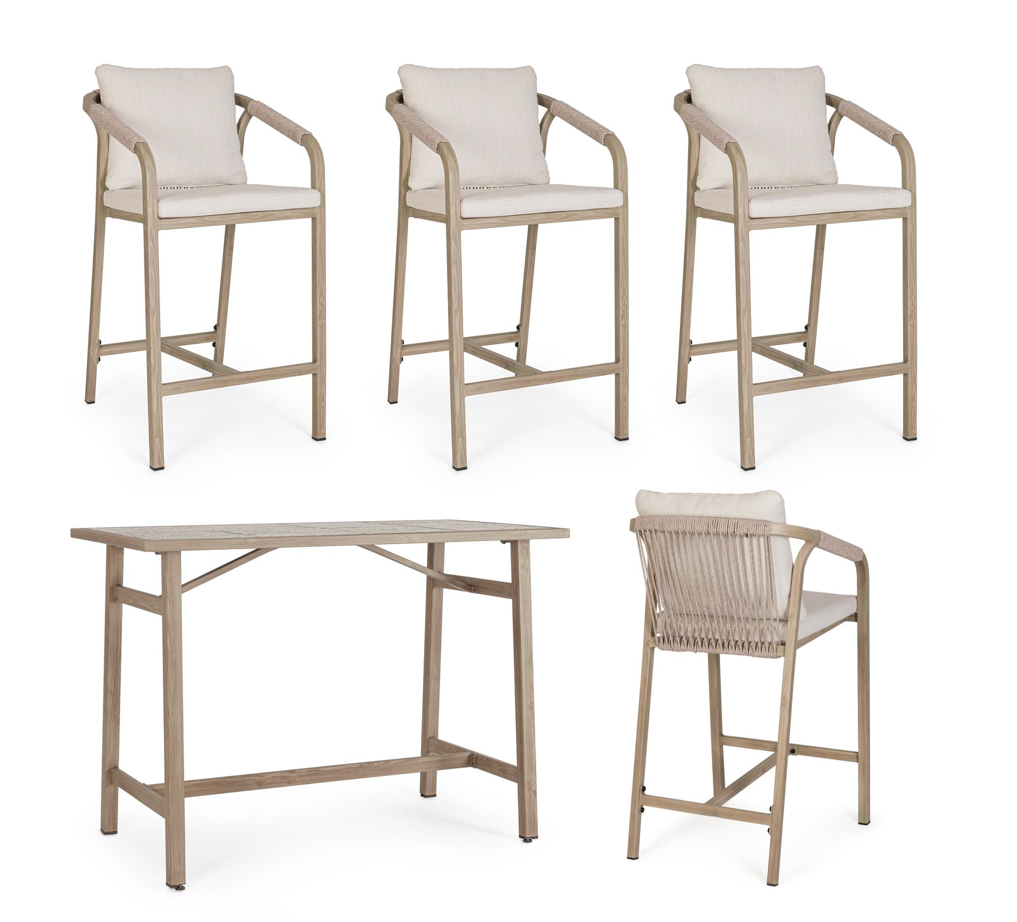 Outdoor-Bartisch Kalimera Timber mit 4 Barhockern aus Aluminium | Bizzotto bei STUFF Shop kaufen