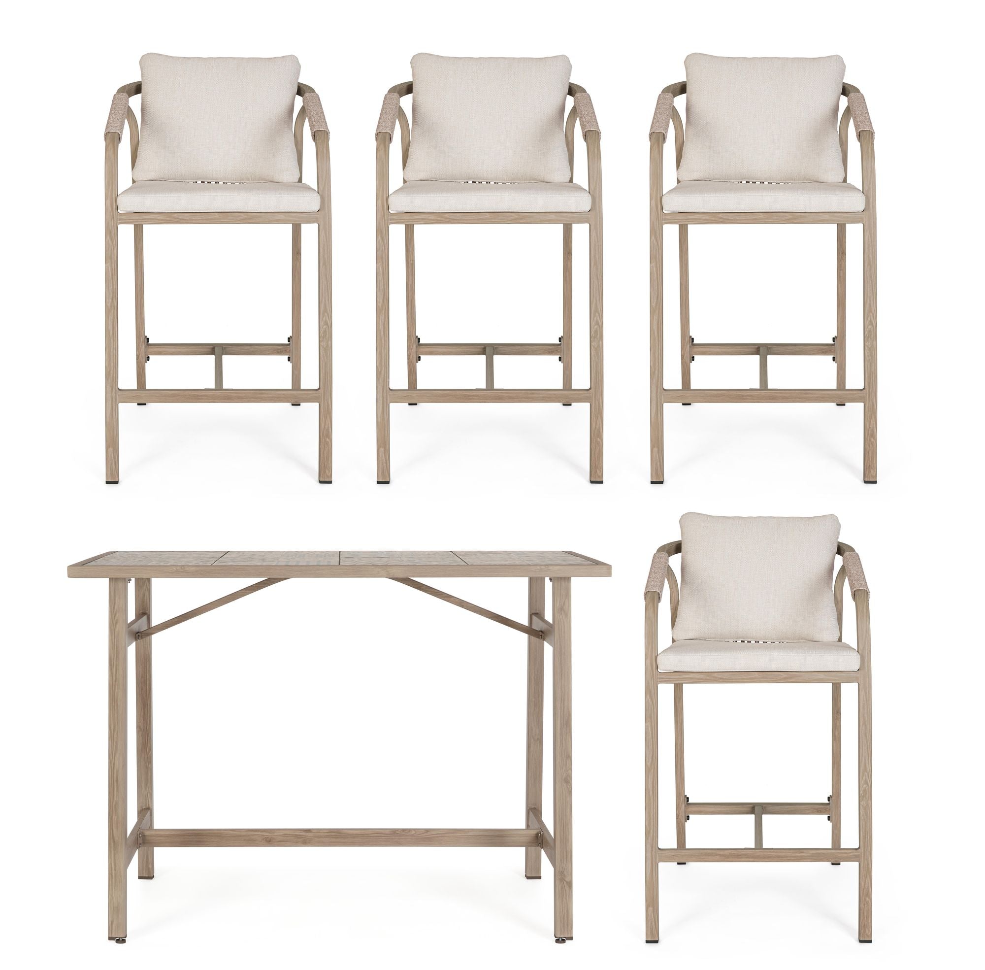Outdoor-Bartisch Kalimera Timber mit 4 Barhockern aus Aluminium | Bizzotto bei STUFF Shop kaufen
