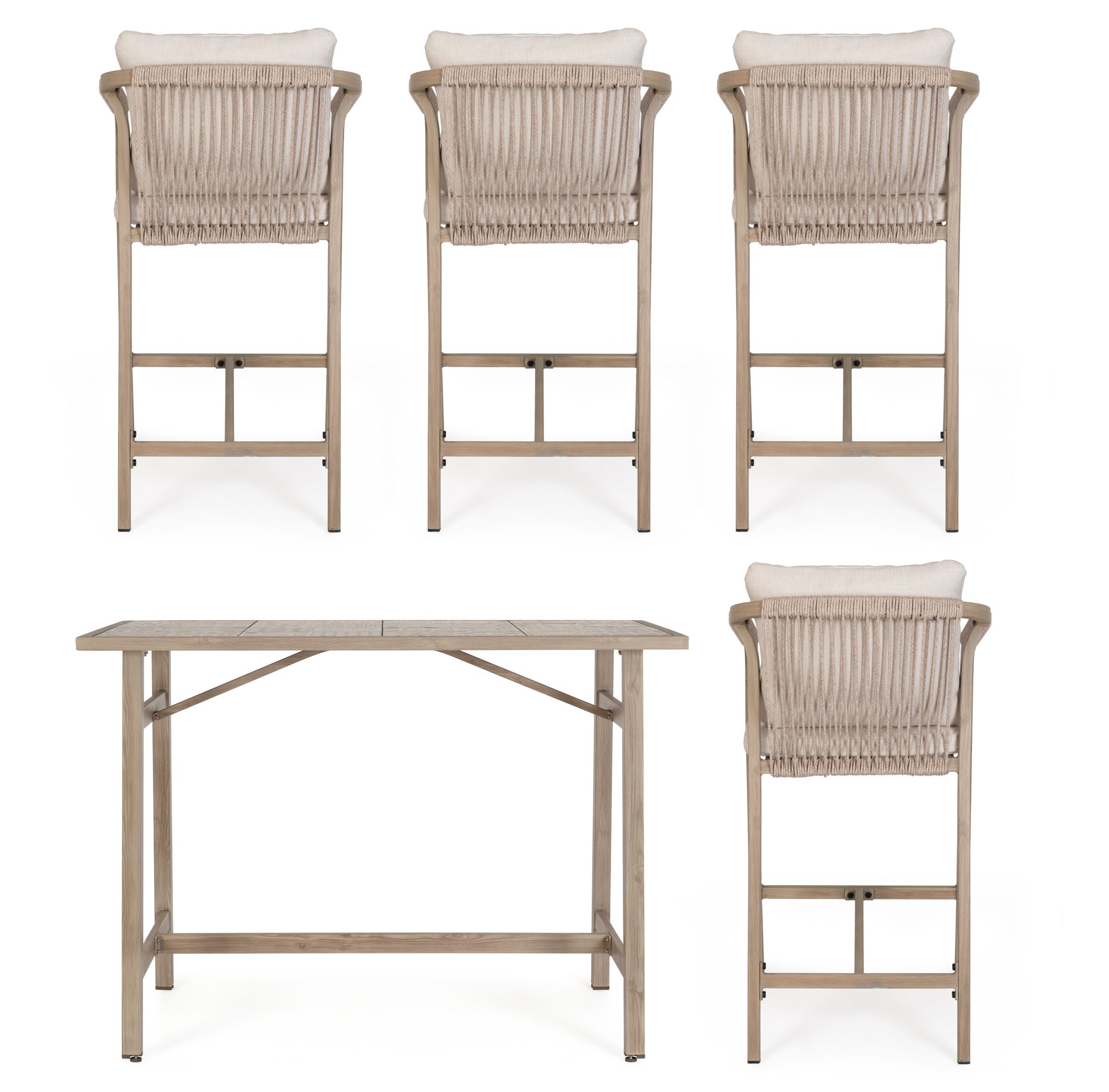 Outdoor-Bartisch Kalimera Timber mit 4 Barhockern aus Aluminium | Bizzotto bei STUFF Shop kaufen