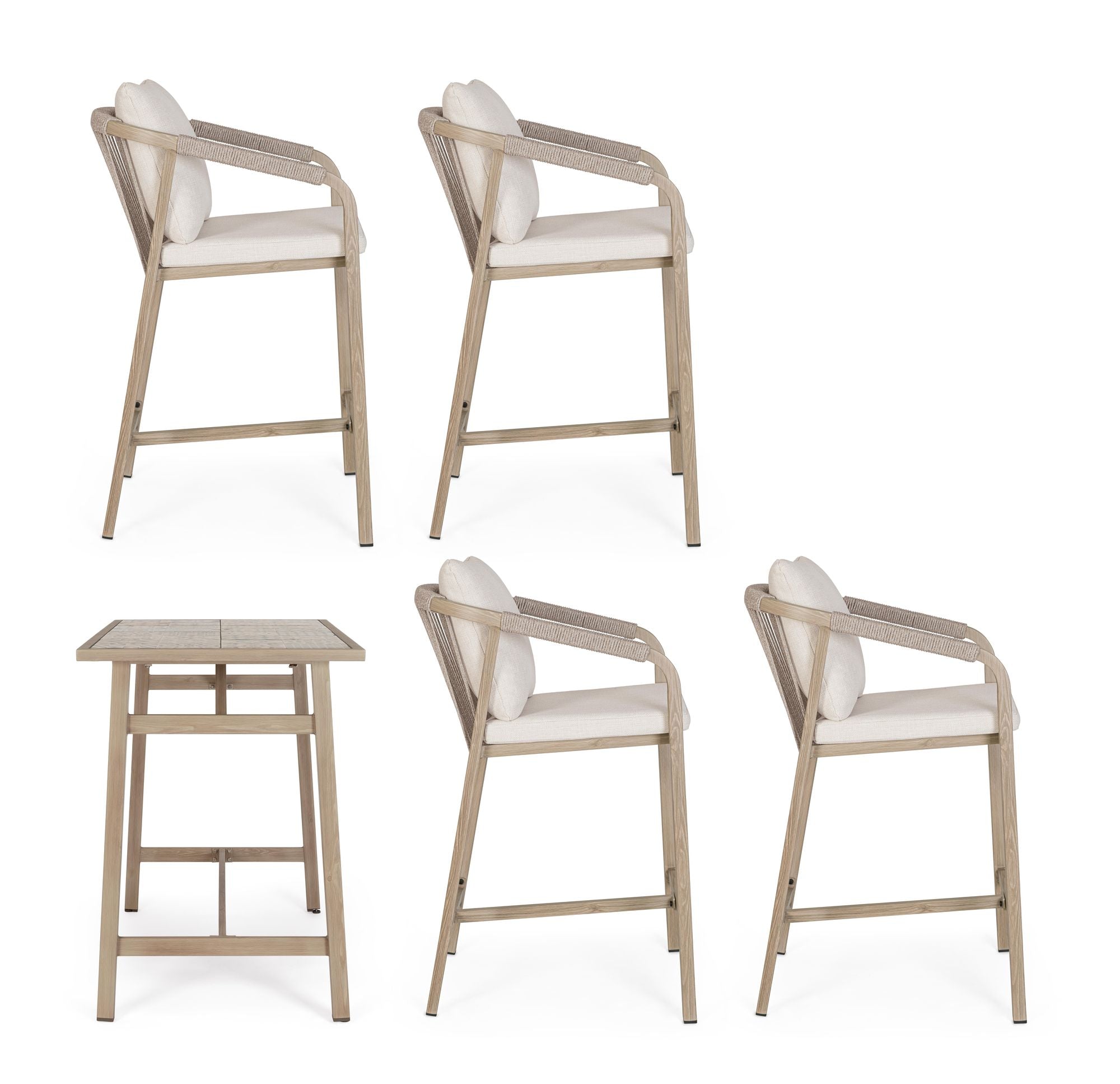 Outdoor-Bartisch Kalimera Timber mit 4 Barhockern aus Aluminium | Bizzotto bei STUFF Shop kaufen