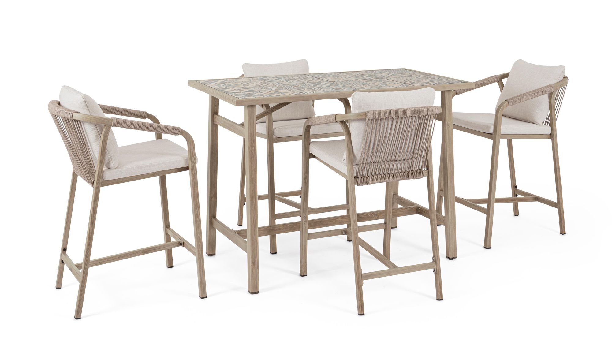 Outdoor-Bartisch Kalimera Timber mit 4 Barhockern aus Aluminium | Bizzotto bei STUFF Shop kaufen