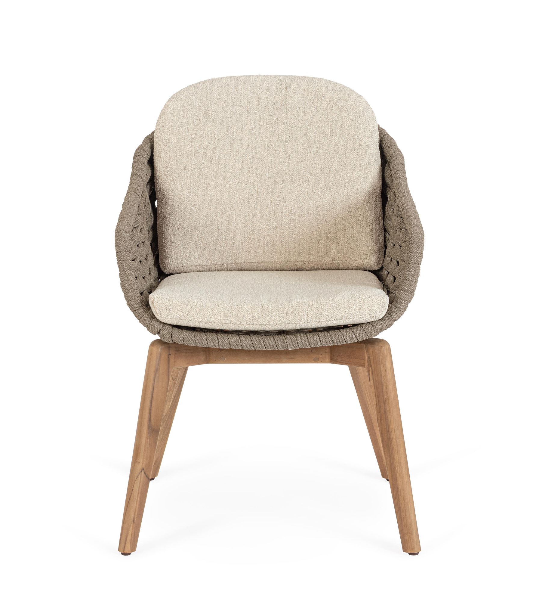 Outdoor Stuhl Tamires Bouclé mit Teakholz Beinen und Armlehnen | Bizzotto bei STUFF Shop kaufen