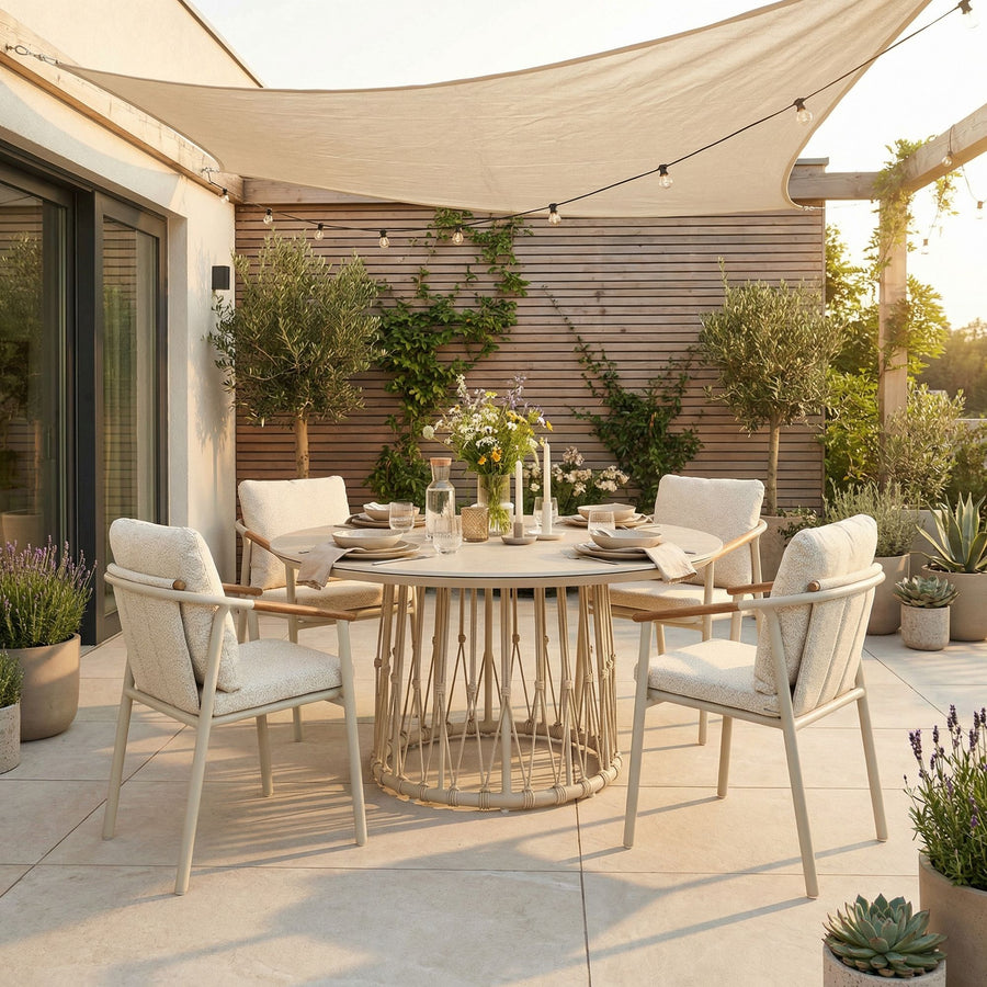 Outdoor Esstisch Lanai Camel Sand rund Ø150 für Terrasse und Garten | Bizzotto bei STUFF Shop kaufen