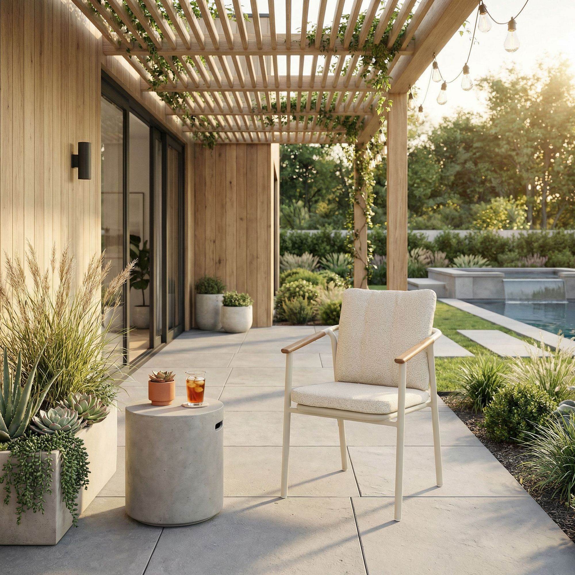 Outdoor Stuhl Leonida Morny mit Armlehne und Kissen in heller Ausführung | Bizzotto bei STUFF Shop kaufen