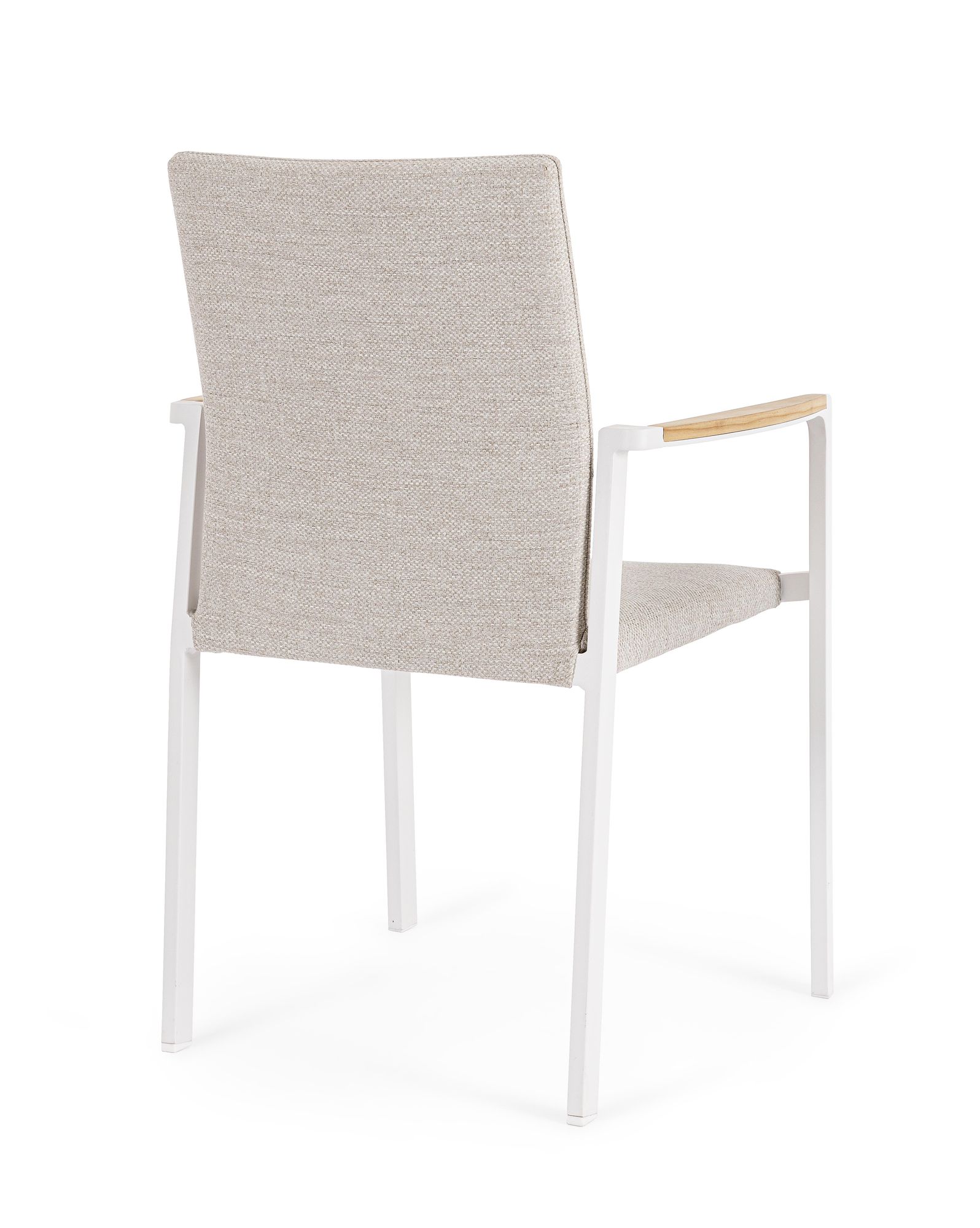 Outdoor Stuhl Jalisko New Weiss mit Armlehne und Teak Details | Moderner Gartenstuhl bei STUFF Shop