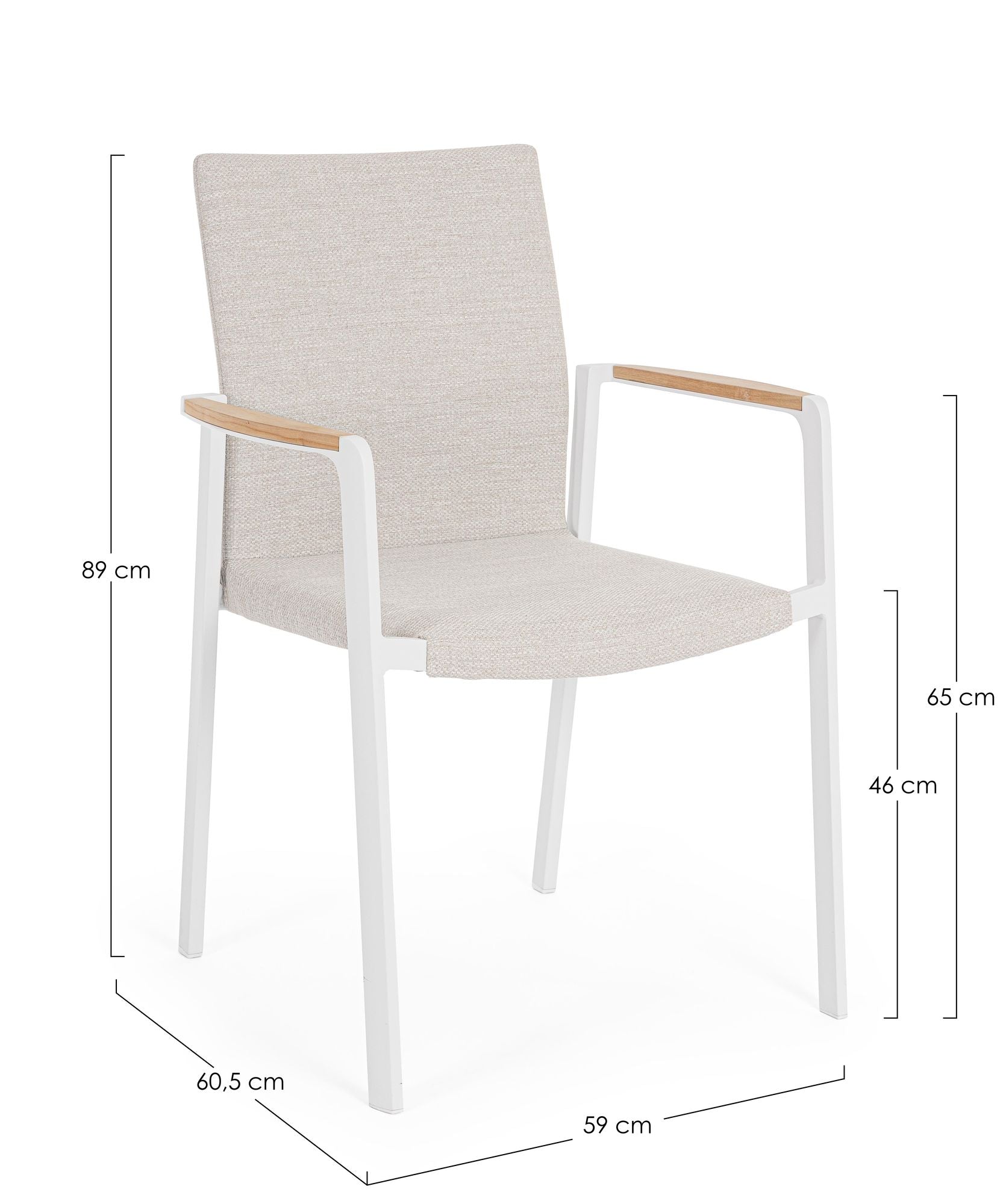 Outdoor Stuhl Jalisko New Weiss mit Armlehne und Teak Details | Moderner Gartenstuhl bei STUFF Shop