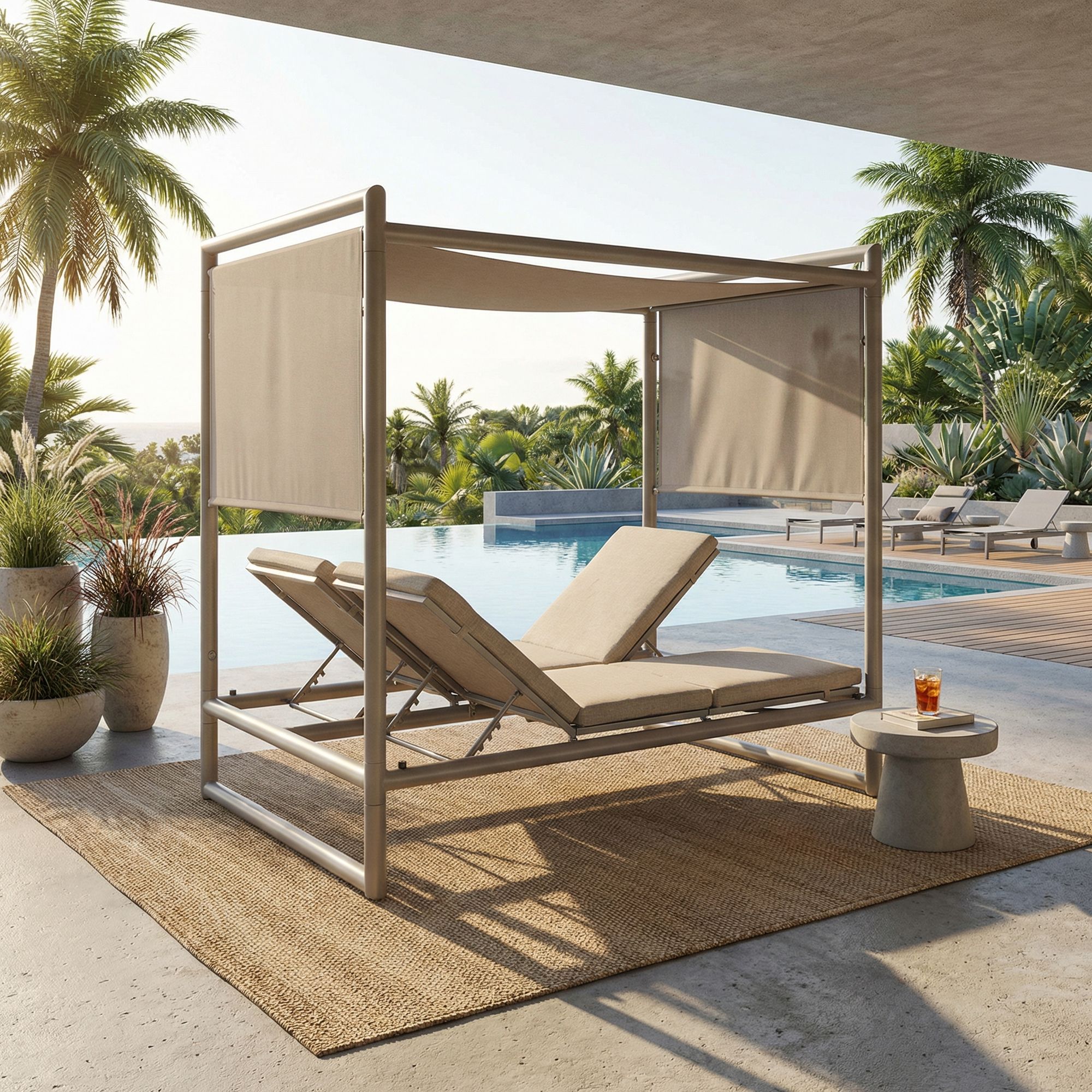Outdoor Daybed Konnor Rastin mit Pergola und verstellbarer Rückenlehne | Moderne Garten Lounge