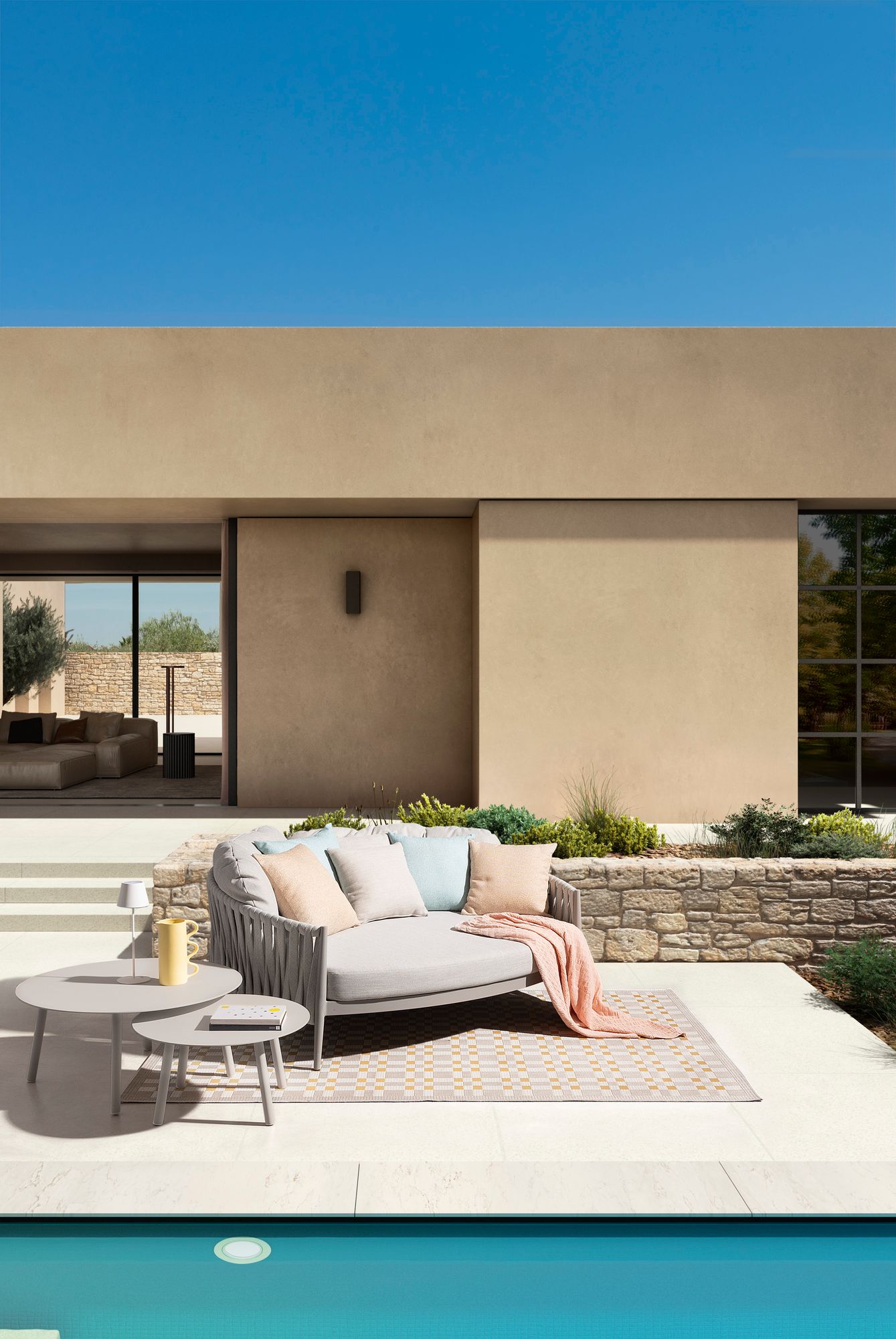 Outdoor Sonnenbett Jacinta Moon in heller Naturfarbe mit geflochtener Seitenstruktur | Bizzotto bei STUFF Shop kaufen