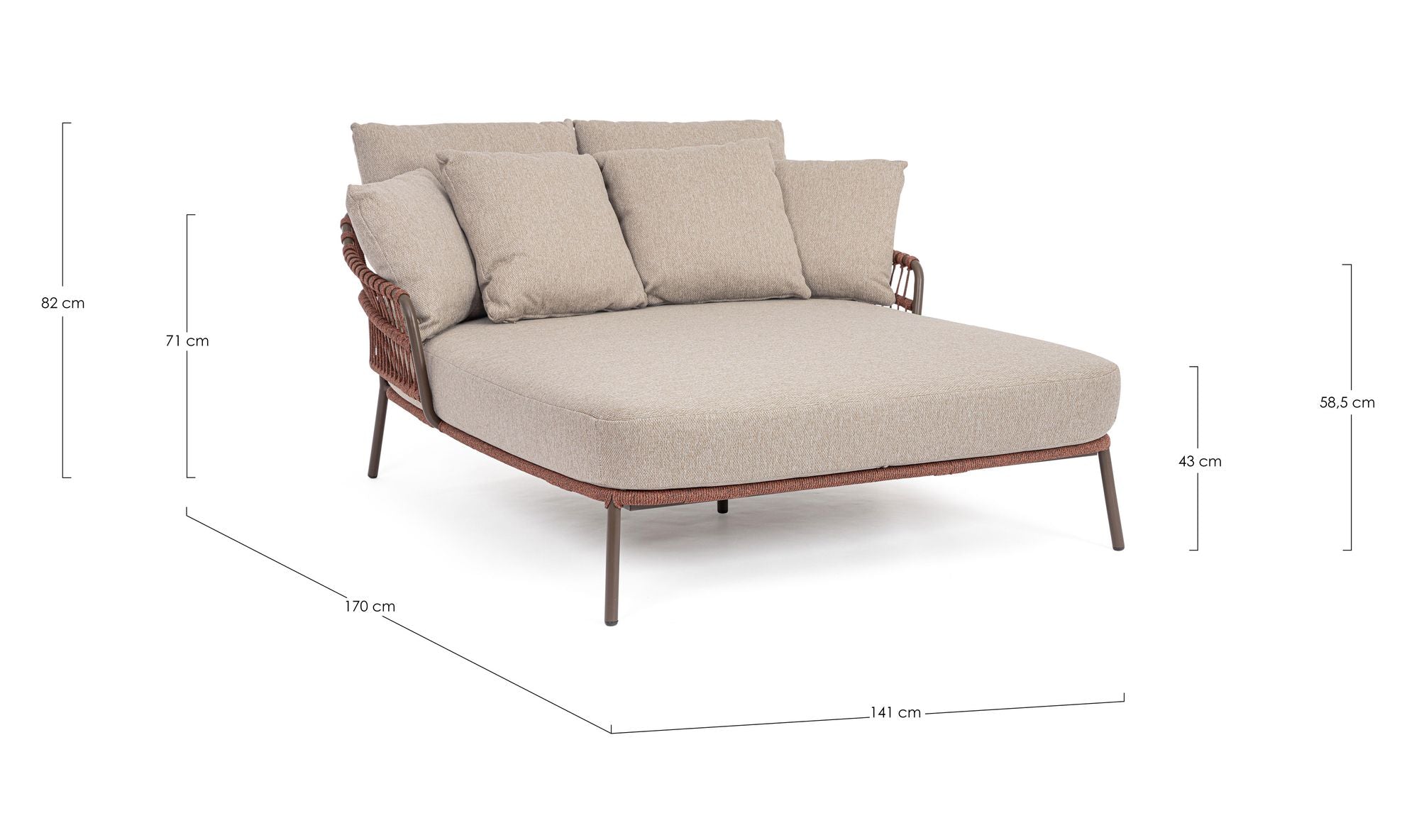 Outdoor Sonnenbett Talaia Java mit geflochtener Seitenstruktur und großzügiger Polsterung | Bizzotto bei STUFF Shop kaufen