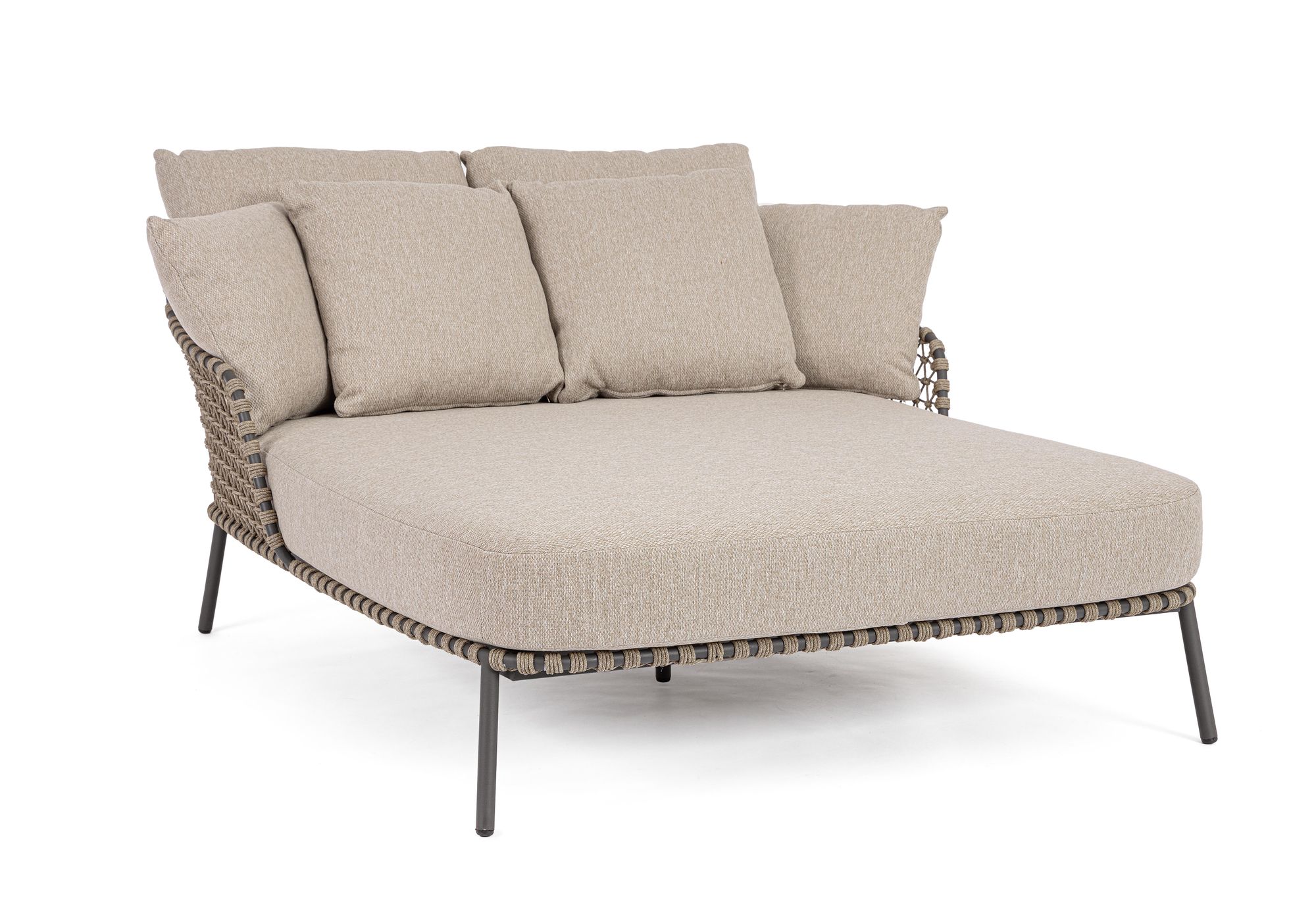 Outdoor Sonnenbett Ivissa Anthrazit mit geflochtener Seitenstruktur und großzügiger Polsterung | Bizzotto bei STUFF Shop kaufen