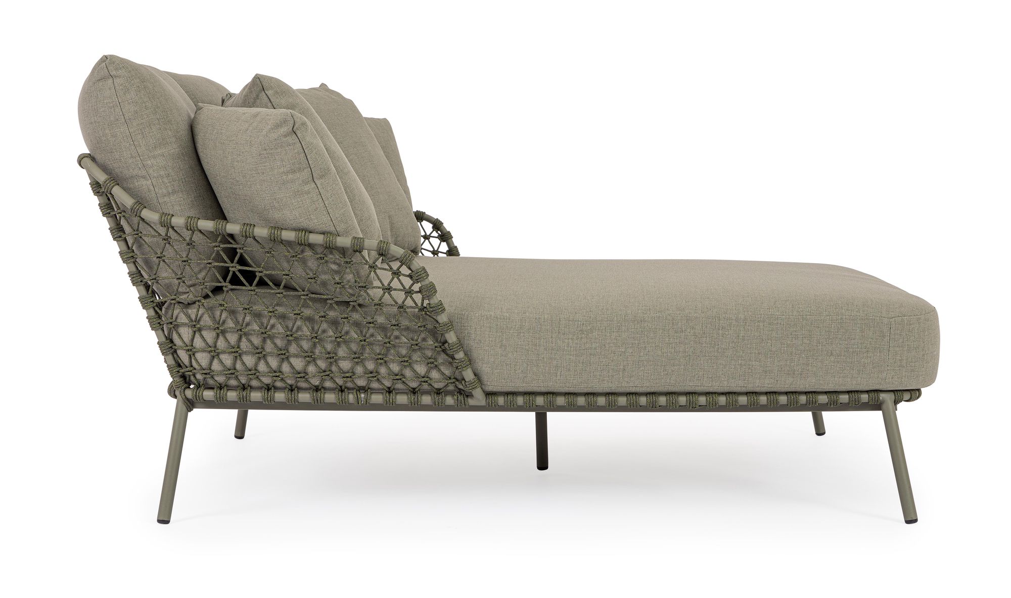 Outdoor Sonnenbett Ivissa Grün mit geflochtener Seitenstruktur und großzügiger Polsterung | Bizzotto bei STUFF Shop kaufen