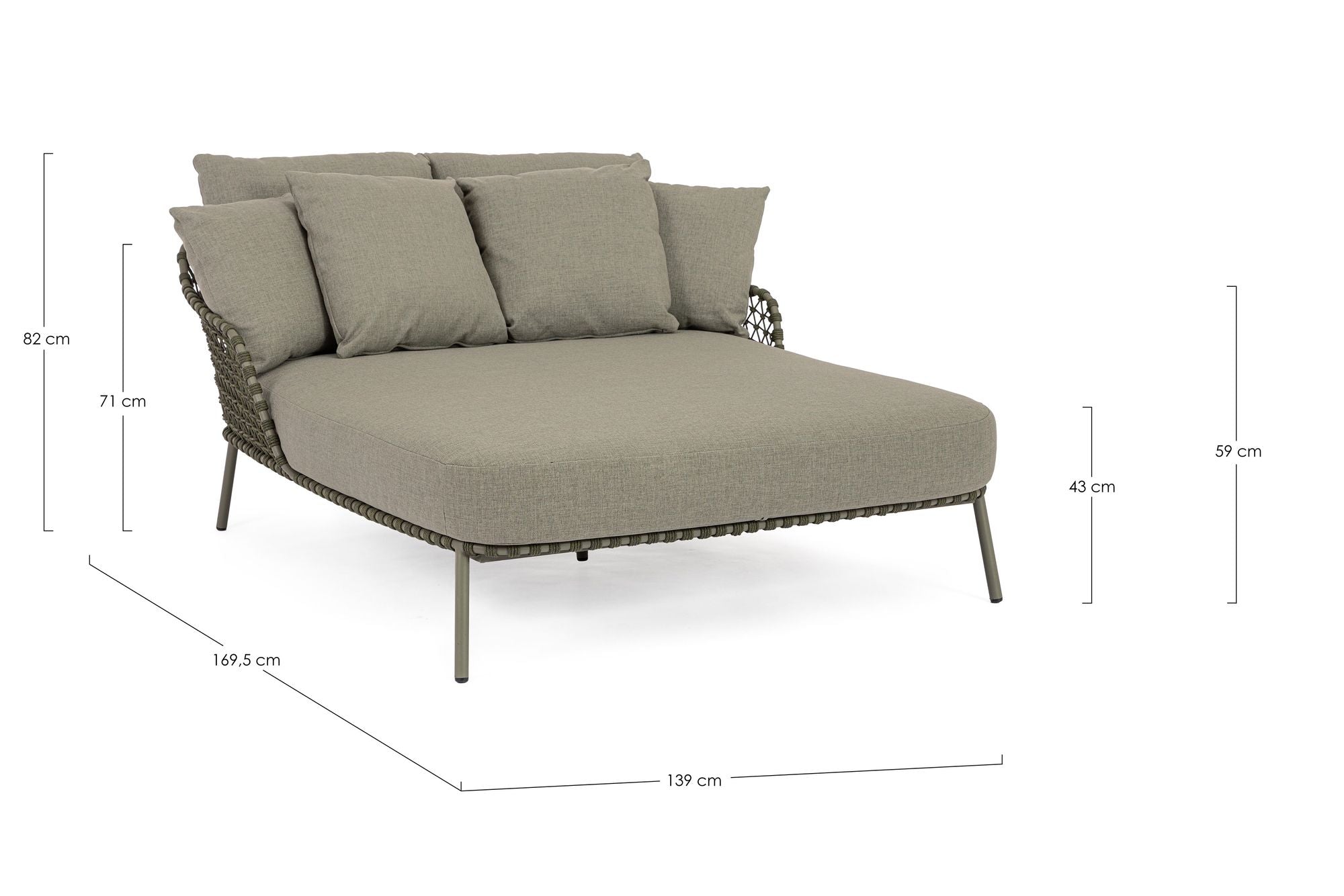 Outdoor Sonnenbett Ivissa Grün mit geflochtener Seitenstruktur und großzügiger Polsterung | Bizzotto bei STUFF Shop kaufen