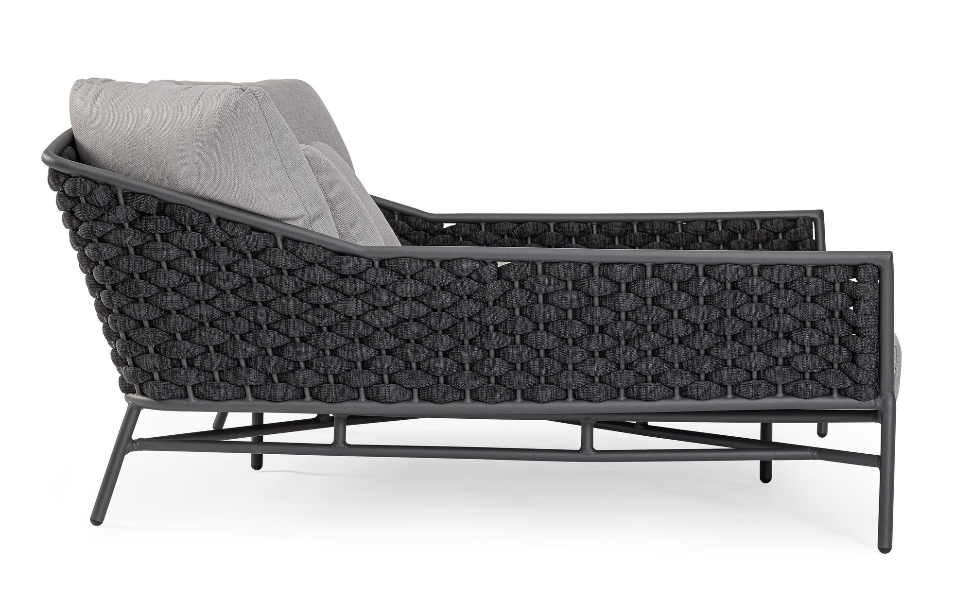 Outdoor Sonnenbett Everly Anthrazit Graphit mit geflochtener Seitenstruktur und großzügiger Polsterung | Bizzotto bei STUFF Shop kaufen