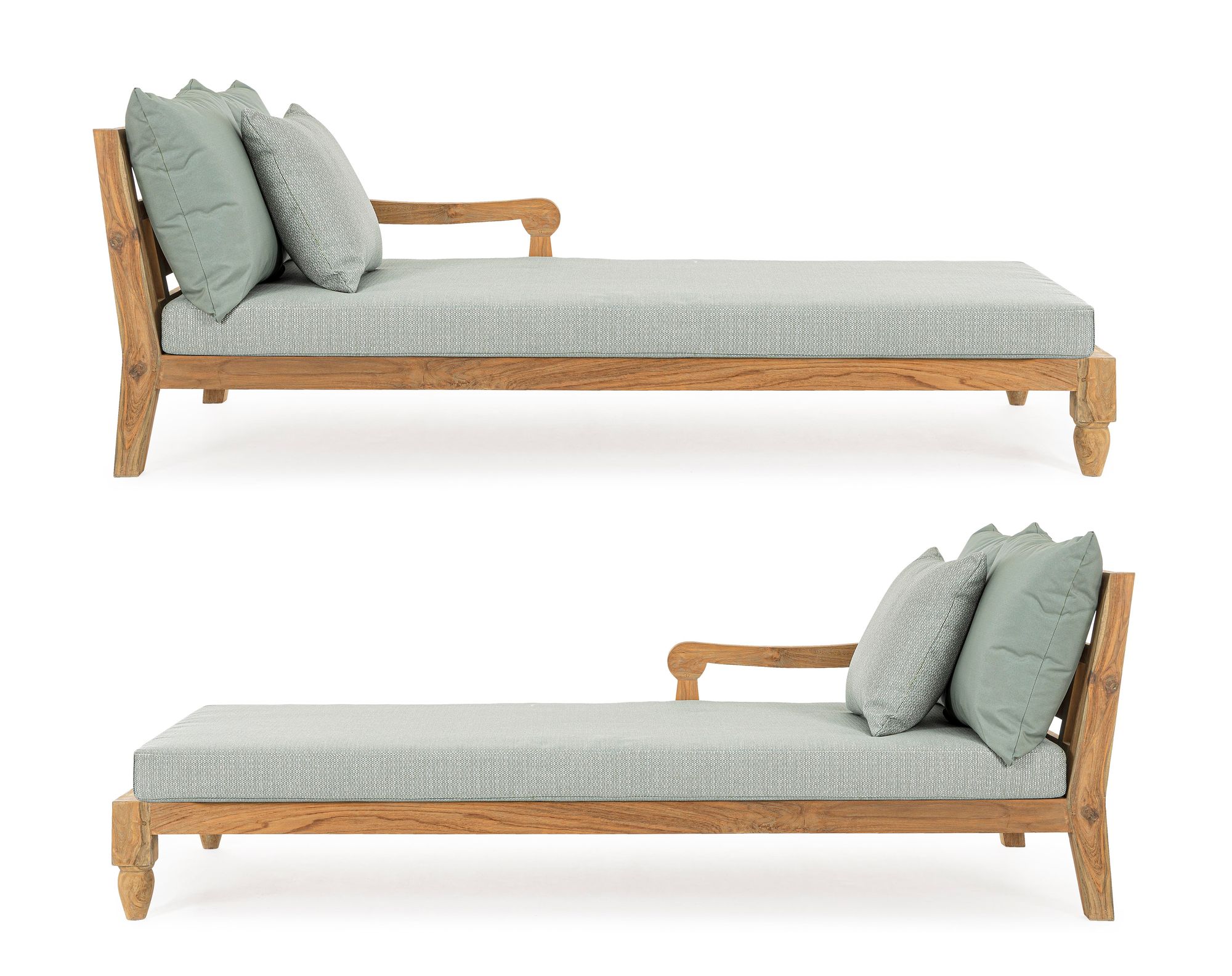 Outdoor Sonnenbett 2-er Set Bali Aqua aus FSC Teakholz mit großzügiger Liegefläche | Bizzotto bei STUFF Shop kaufen