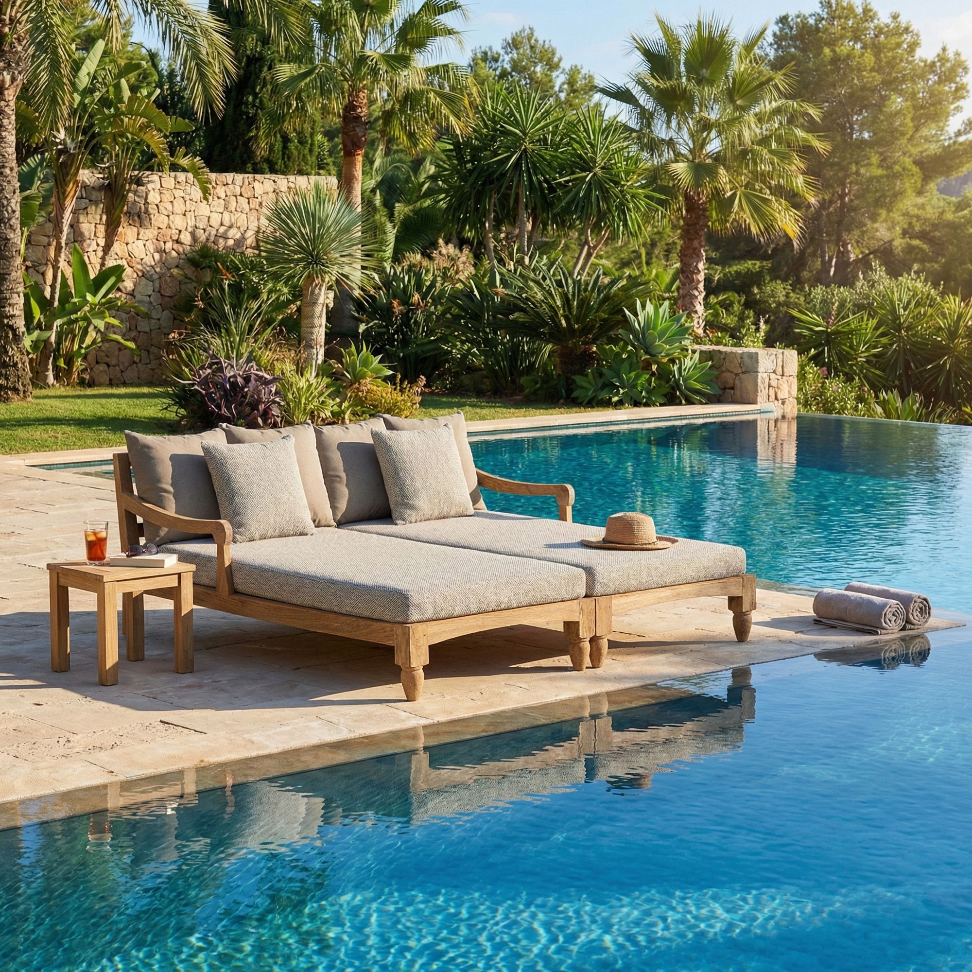 Outdoor Sonnenbett 2-er Set Bali Natur aus FSC Teakholz mit großzügiger Liegefläche | Bizzotto bei STUFF Shop kaufen