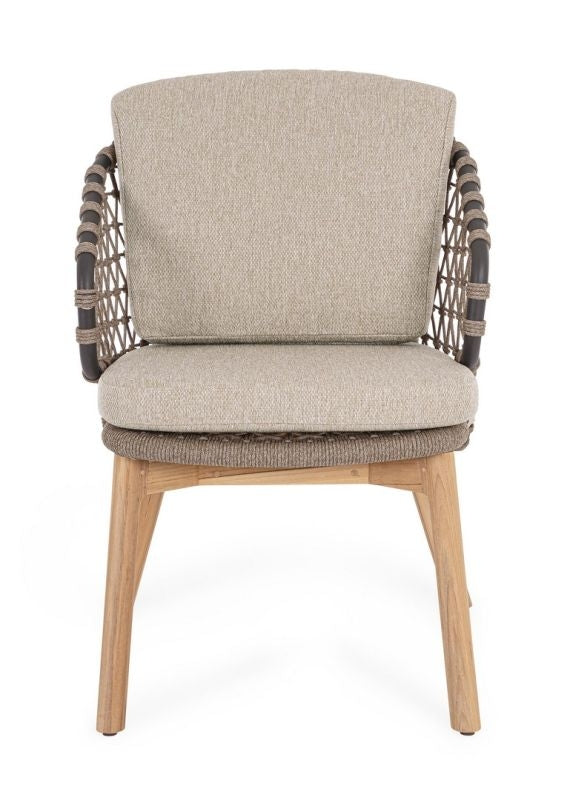 Outdoor Stuhl Eularia aus Teakholz mit Armlehnen und Kissen | Bizzotto bei STUFF Shop kaufen