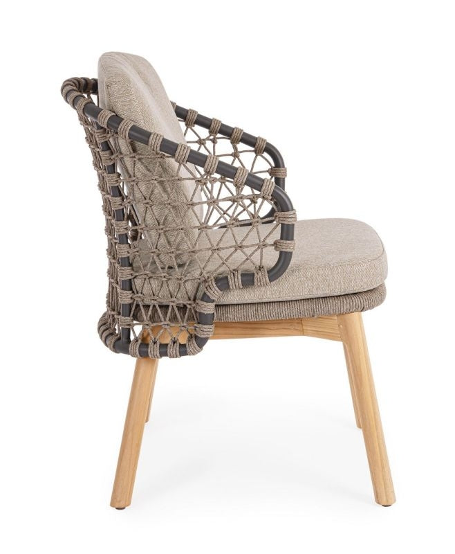 Outdoor Stuhl Eularia aus Teakholz mit Armlehnen und Kissen | Bizzotto bei STUFF Shop kaufen