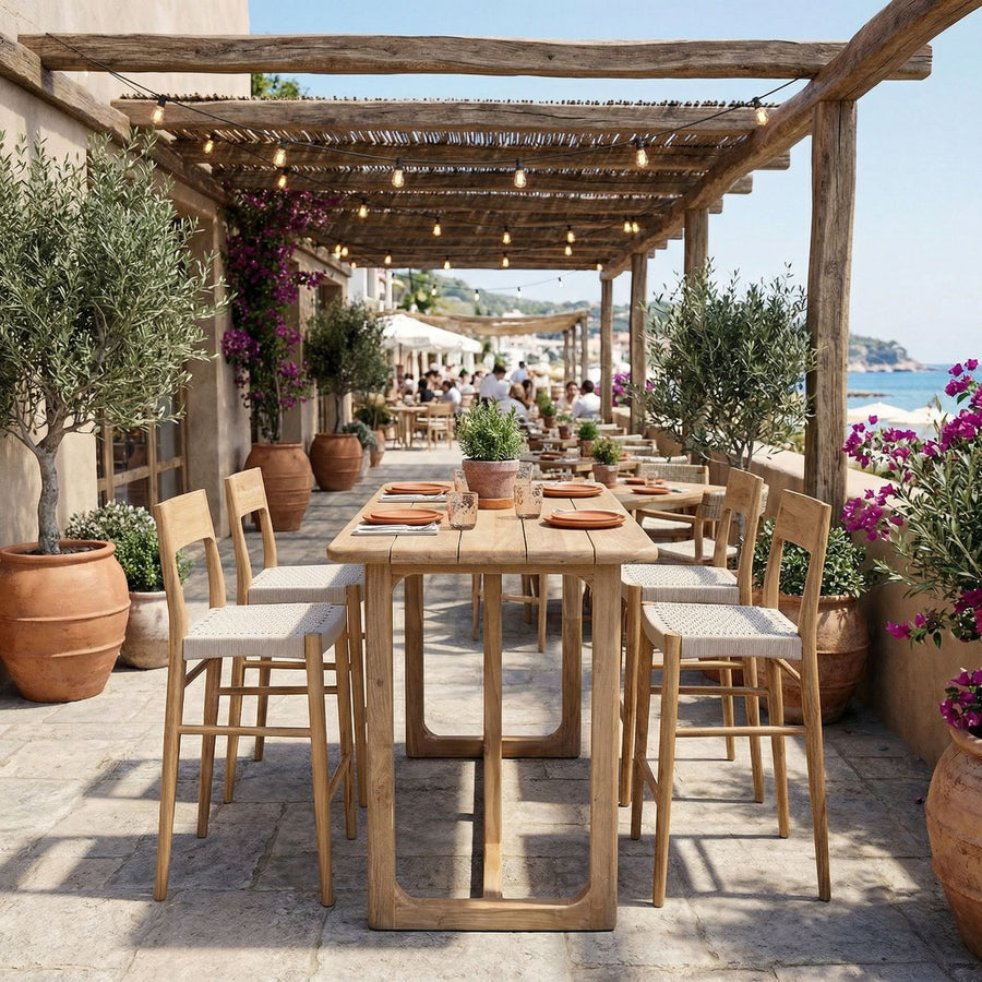 Outdoor Barstuhl Teakscape Solid aus massivem Teakholz für Terrasse, Garten und die Gastronomie