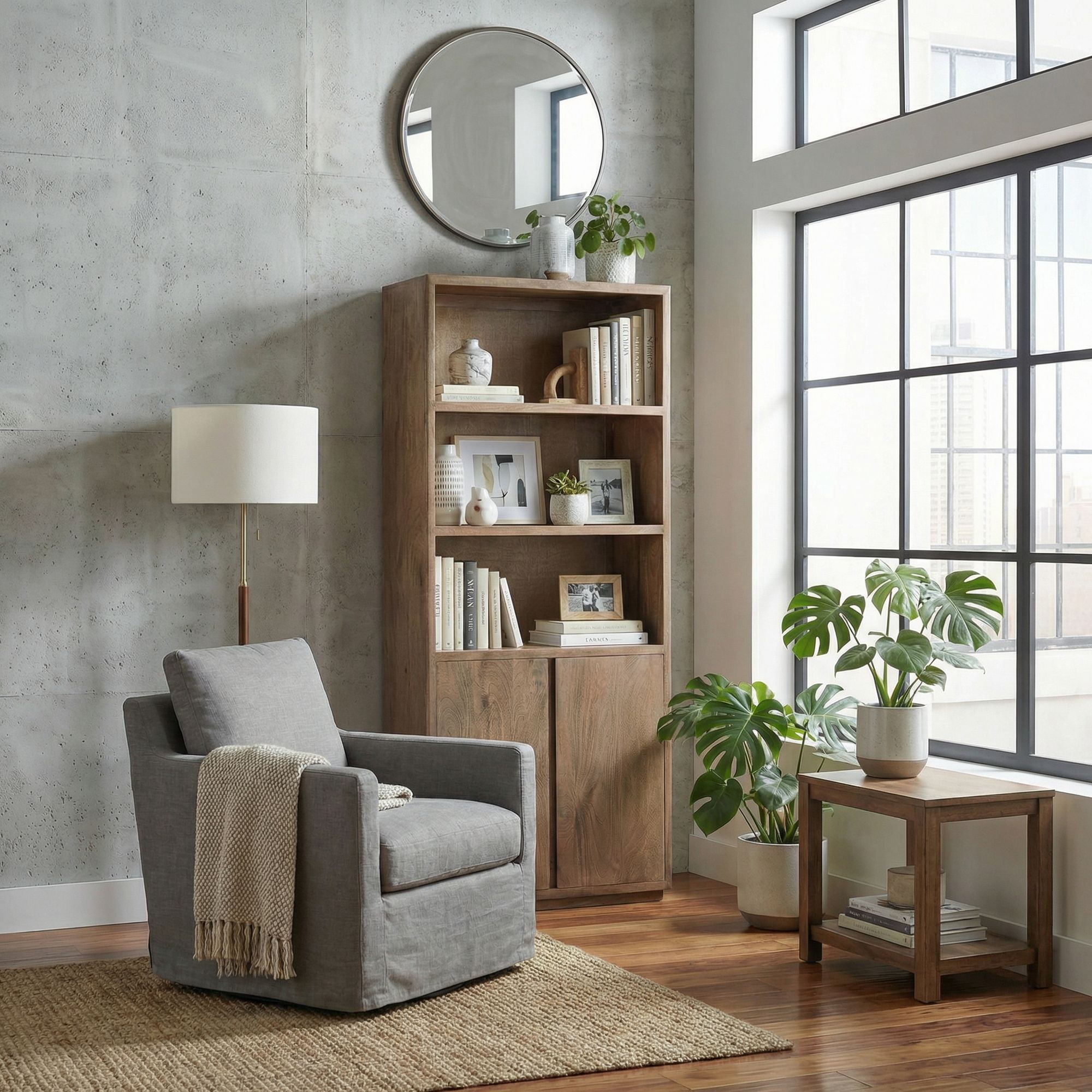 Bücherschrank Elswick aus massivem Mangoholz mit offenen Regalfächern und 2 Türen | Bizzotto bei STUFF Shop