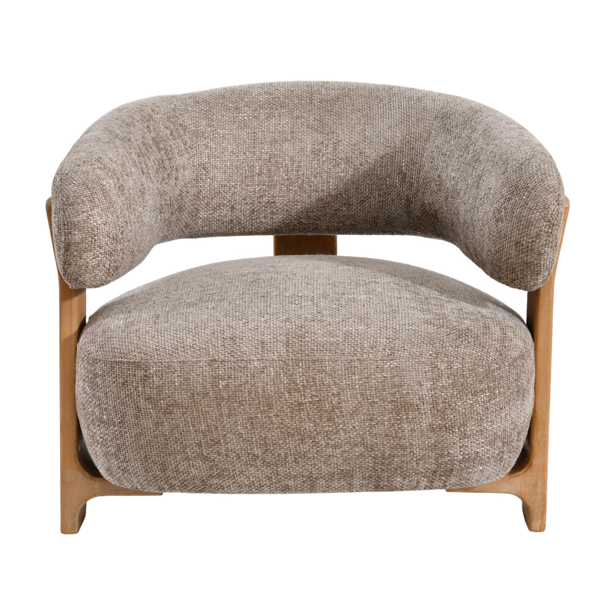 Sessel Mire in Taupe mit geschwungener Rückenlehne und Holzgestell | PTMD bei STUFF Shop kaufen