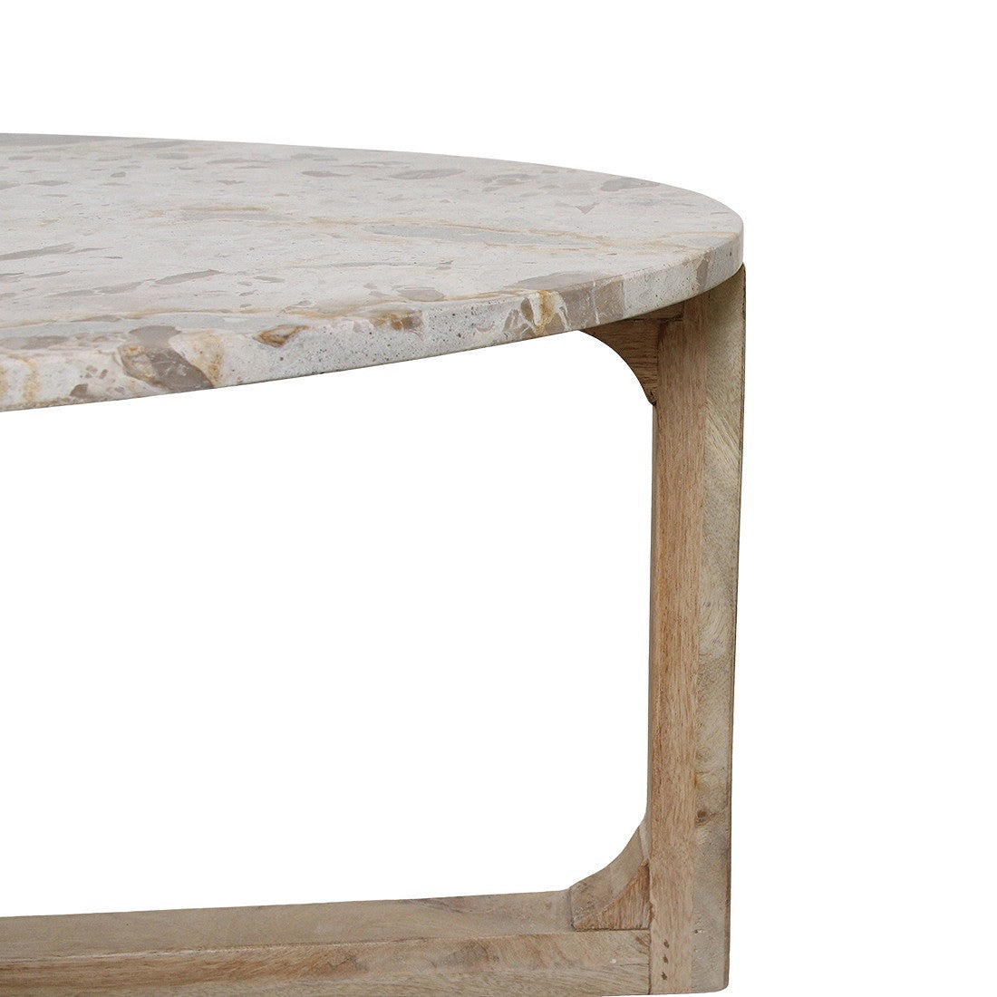 Couchtisch Ovalis Marble Cream mit ovaler Marmorplatte und Holzgestell aus der STUFF Loft Kollektion
