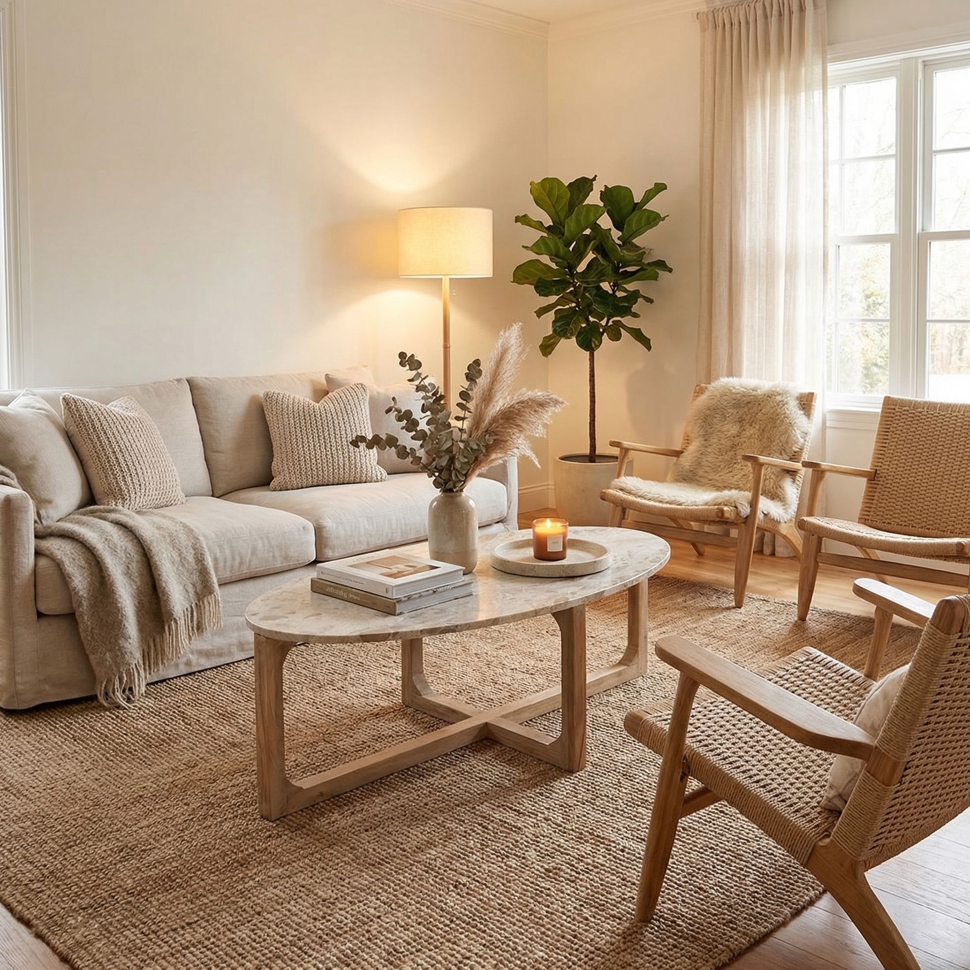 Couchtisch Ovalis Marble Cream mit ovaler Marmorplatte und Holzgestell aus der STUFF Loft Kollektion