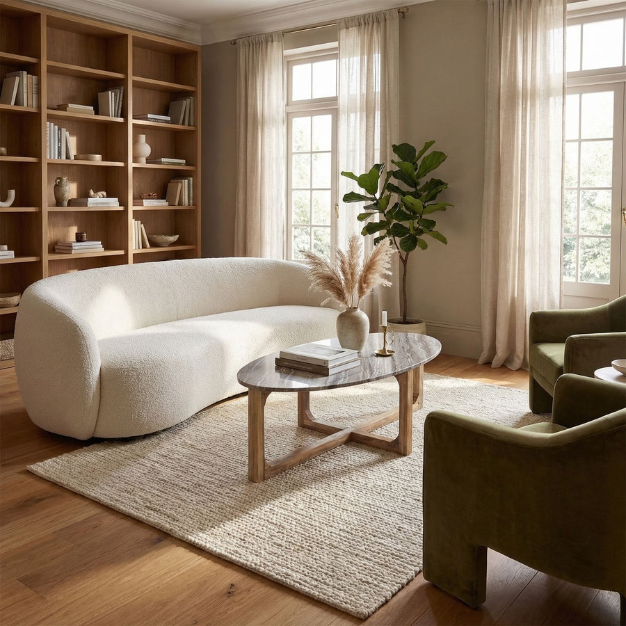 Couchtisch Ovalis Marble Fantasy mit ovaler Marmorplatte und Holzgestell aus der STUFF Loft Kollektion