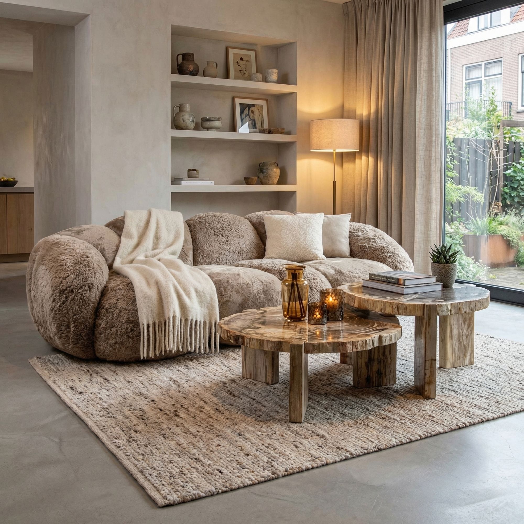 Couchtisch Kayo aus versteinertem Holz rund Natur Unikat | PTMD bei STUFF Shop kaufen