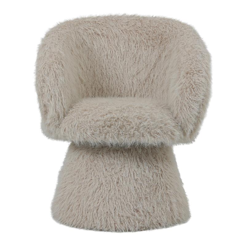 Polsterstuhl Hermes Beige Hair von PTMD, Vorderansicht mit flauschigem Bezug