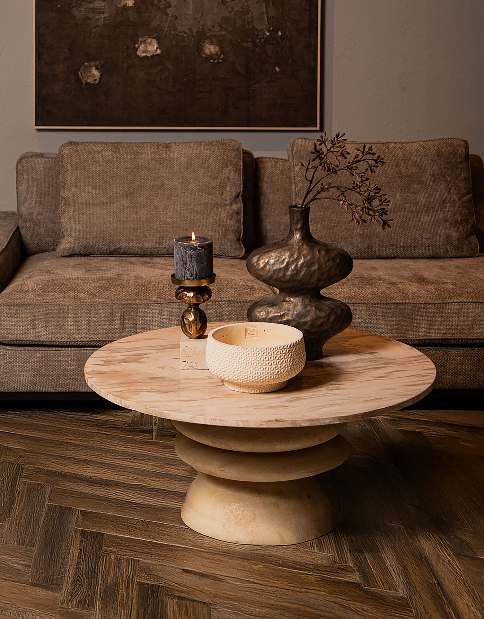 Indoor Sofa Couchtisch Callain Natural Marble aus Marmor in natur | Ptmd | zeitloses Design, hochwertig verarbeitet, ideal für Wohn- und Essbereich