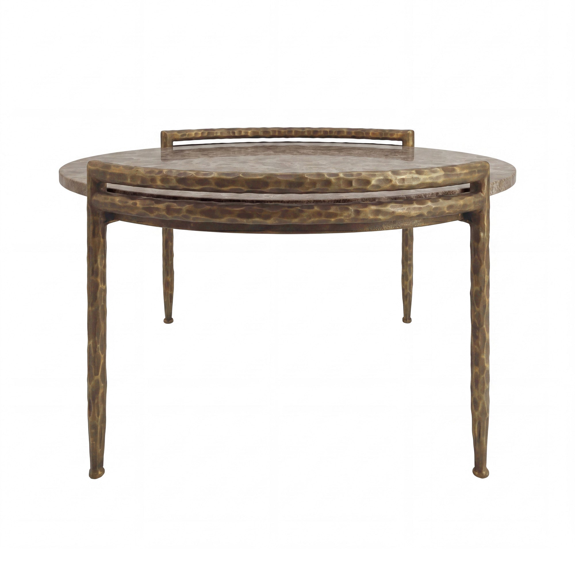 Couchtisch Dented Beige/Gold | Organisch geformte Platte auf filigranen Metallbeinen 85 cm