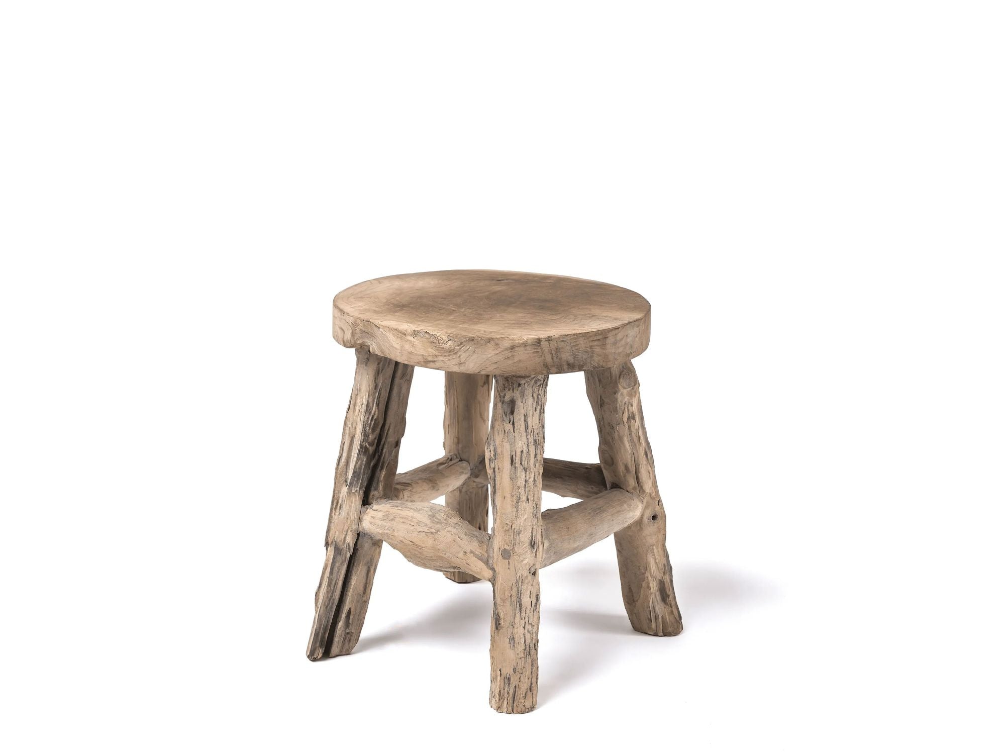 Gommaire Hocker Alexander aus massiver Teakwurzel in Natural Grey | handgearbeitetes Unikat