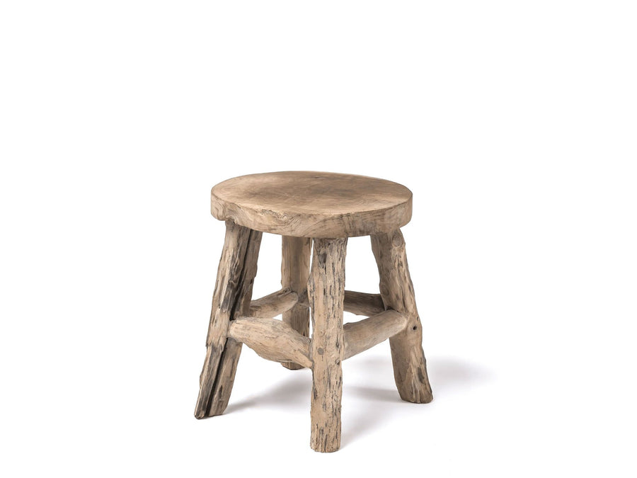 Gommaire Hocker Alexander aus massiver Teakwurzel in Natural Grey | handgearbeitetes Unikat