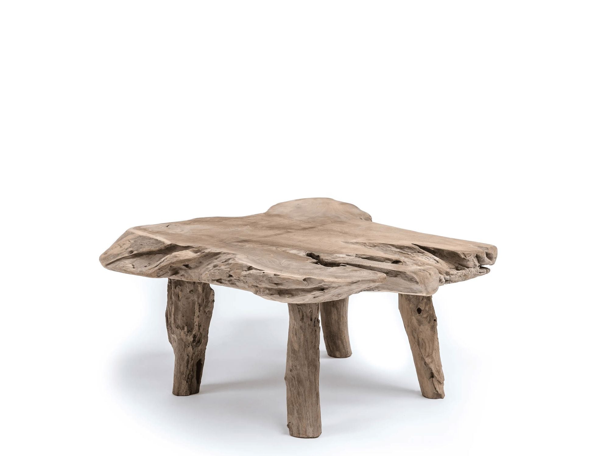 Gommaire Couchtisch Natural Shape – handgefertigter Tisch aus Teakwurzel in Natural Grey