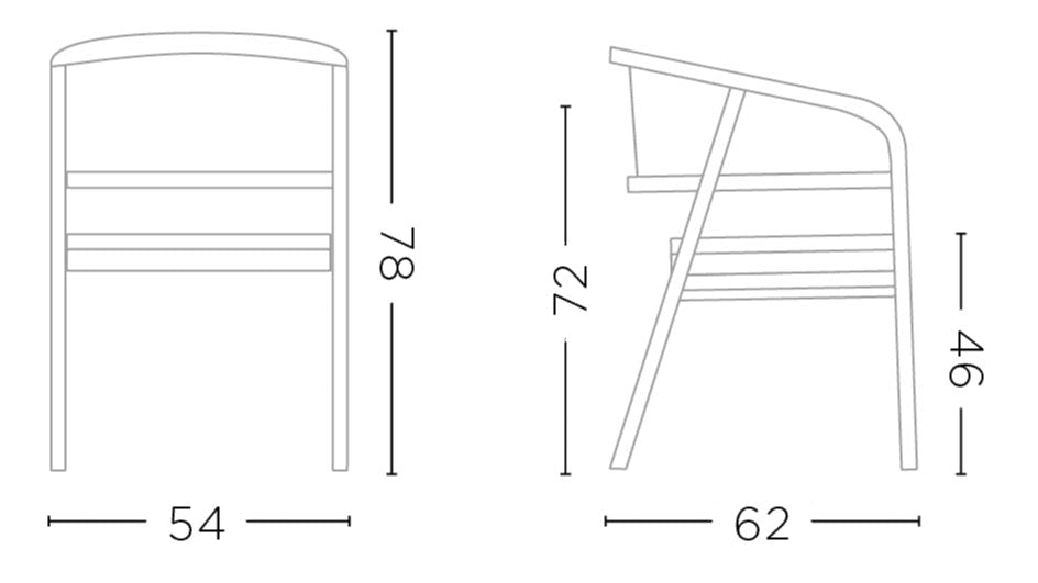 Maße Armlehnenstuhl Imen aus Teakholz in Emas Brown mit PE Wicker – Outdoor-Stuhl aus der Gommaire Kollektion bei STUFF Shop