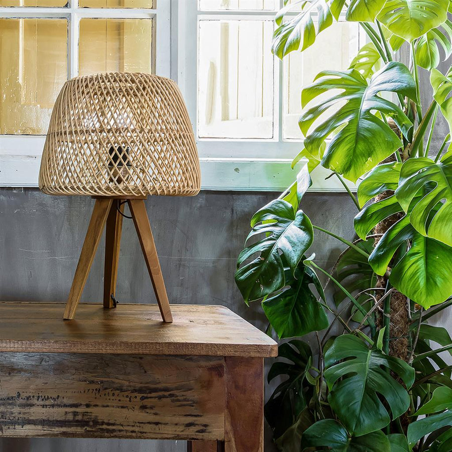 Tischleuchte Maze Tripod Rattan natur
