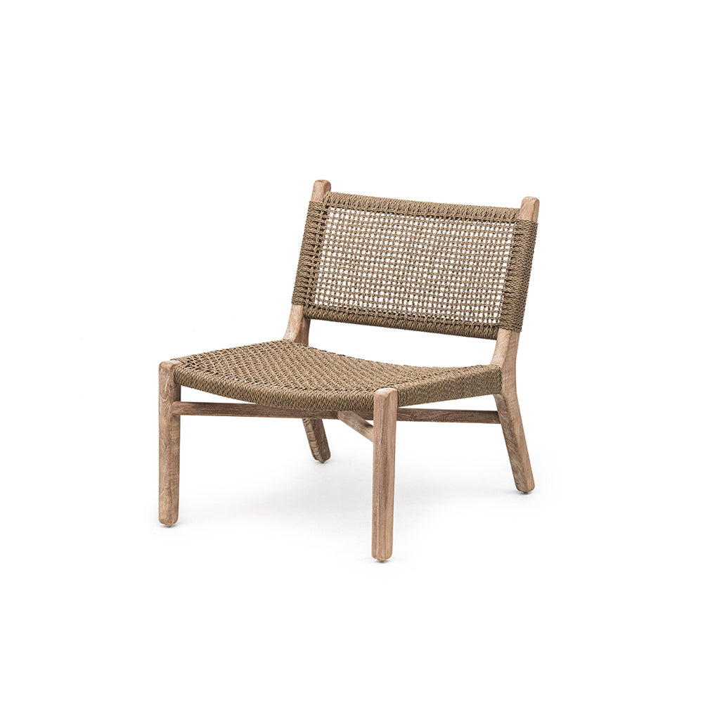 Sessel Fiona Teak aus massivem Teakholz Natural Grey mit handgeflochtener Rückenlehne aus PE Wicker Antique Weed | optional mit Sitzpolster