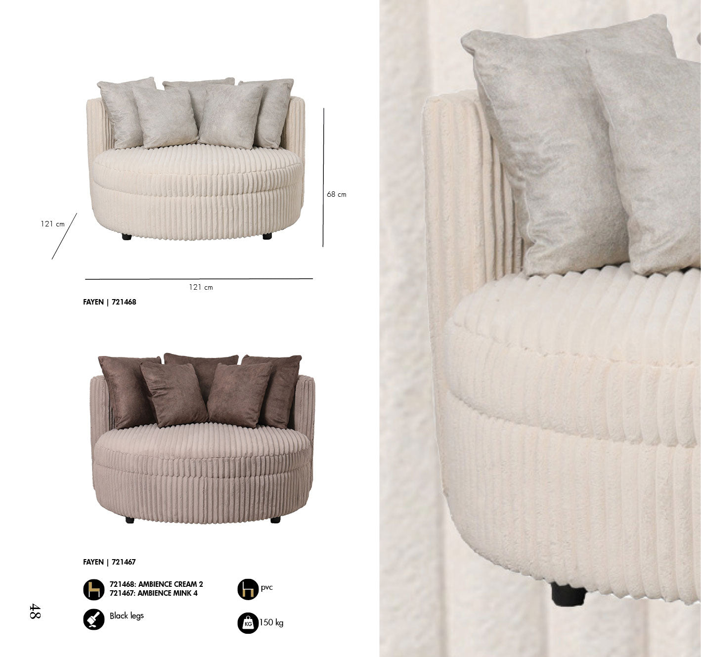 PTMD Sessel Fayen in Creme mit Kissen