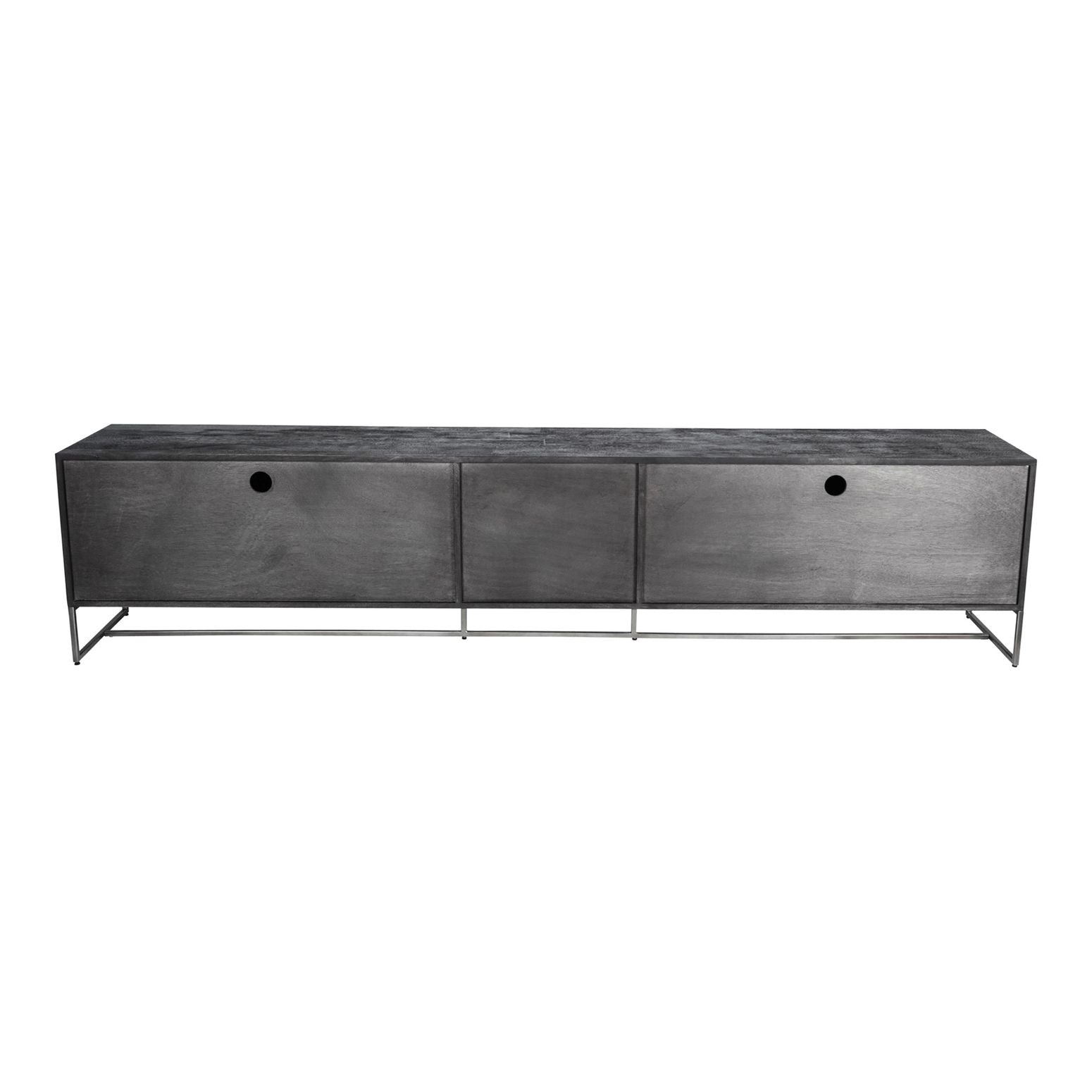 Onyx Sideboard in Schwarz mit geöffnetem Ablagefach, Rückansicht