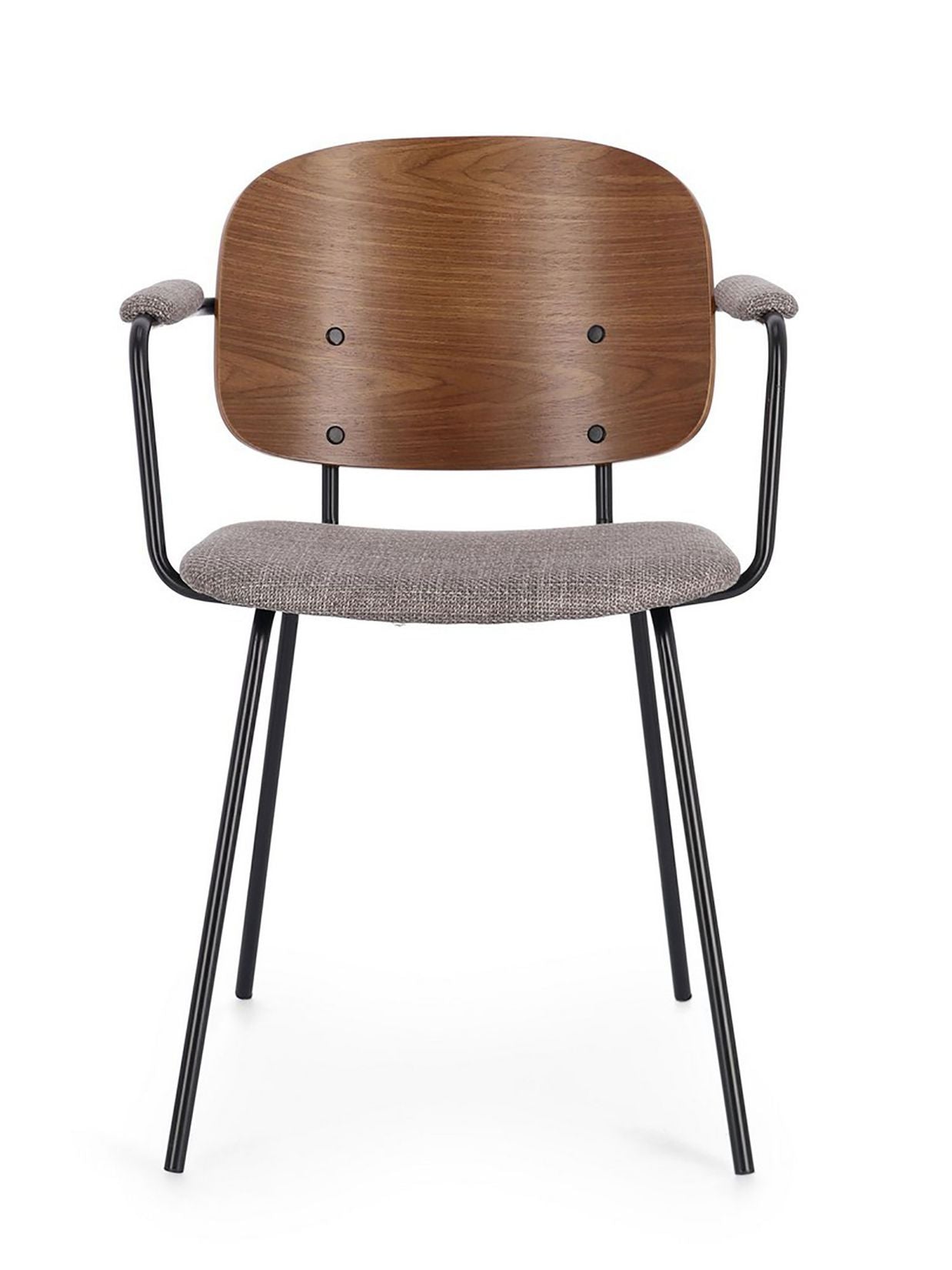 Sienna Vintage Designerstuhl in Grau mit epoxidischer Stahlrahmen und Pappelholz-furnierter Rückenlehne