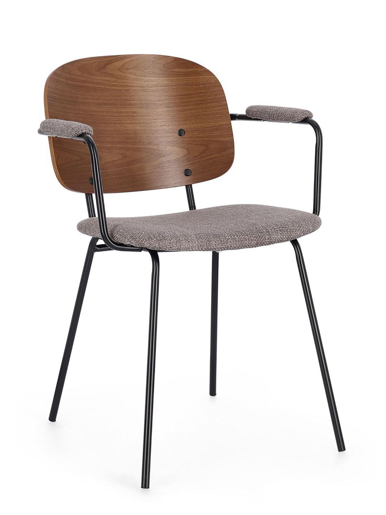 Sienna Vintage Designerstuhl in Grau mit epoxidischer Stahlrahmen und Pappelholz-furnierter Rückenlehne